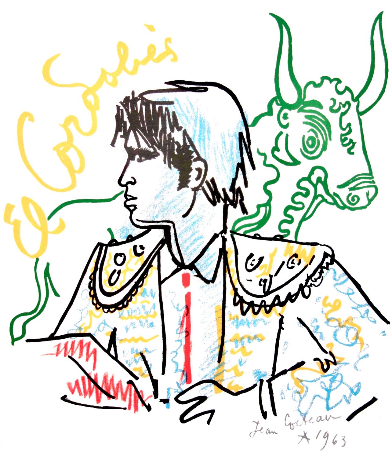 Lithograph on vélin de Rives paper. Paper Size: 15 x 11 inches. Inscription: Signed in the plate and unnumbered, as issued. Notes: From the folio, Taureaux, Lithographies de Jean Cocteau, 1965. Published by Éditions Michèle Trinckvel, Paris; printed