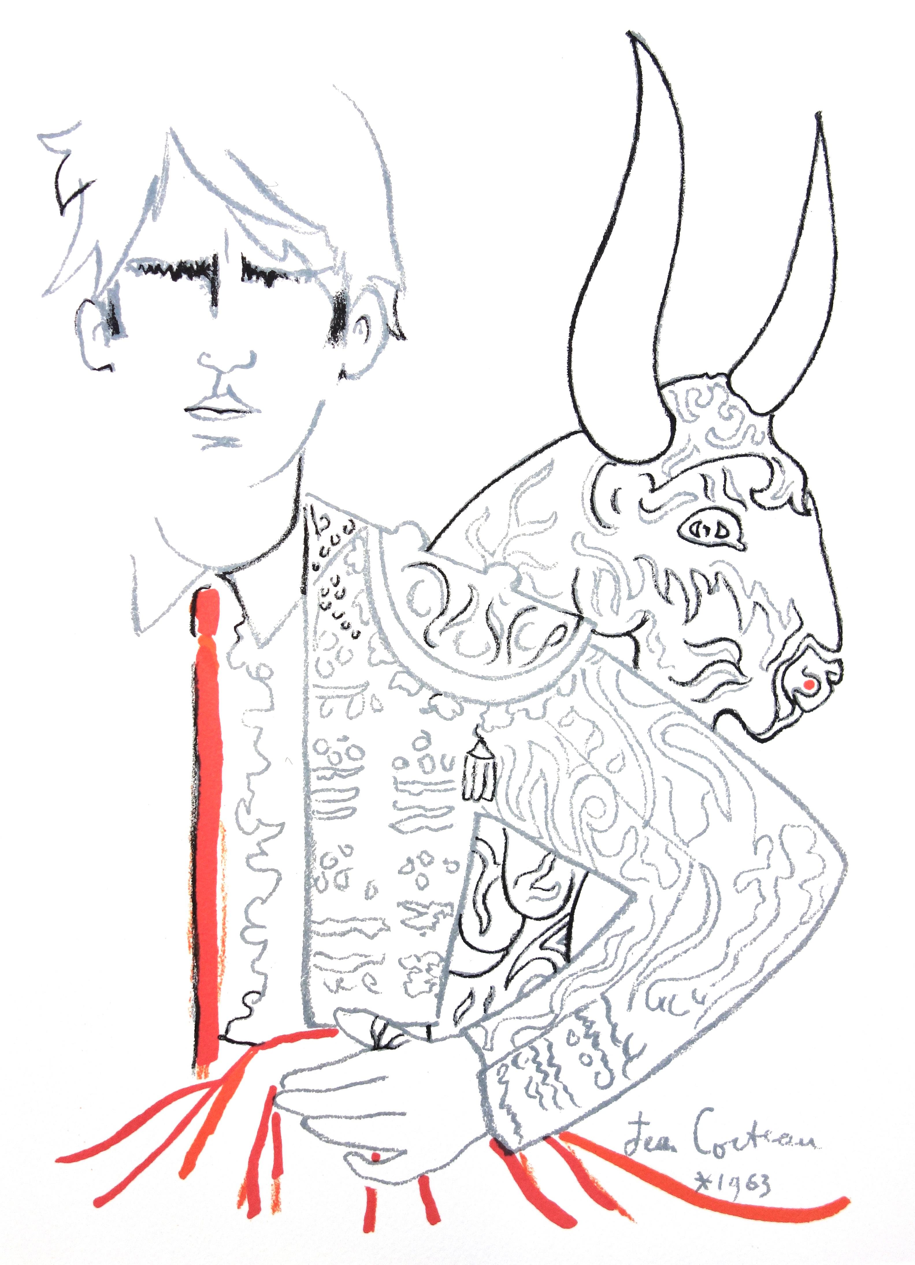 Lithograph on vélin de Rives paper. Paper Size: 15 x 11 inches. Inscription: Signed in the plate and unnumbered, as issued. Notes: From the folio, Taureaux, Lithographies de Jean Cocteau, 1965. Published by Éditions Michèle Trinckvel, Paris; printed