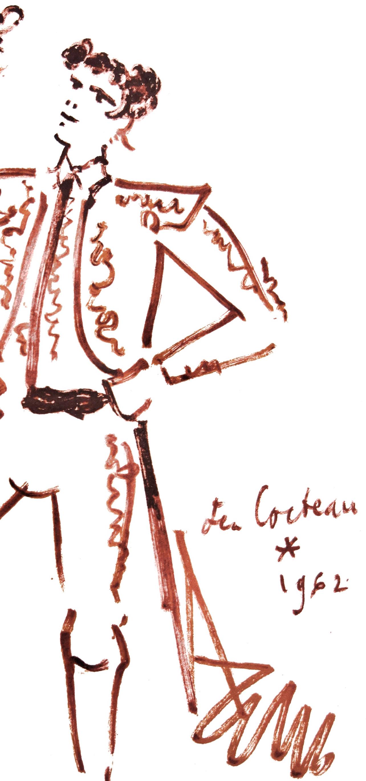 Cocteau, L'œillet de la provocation, Taureaux (after) - Beige Figurative Print by Jean Cocteau