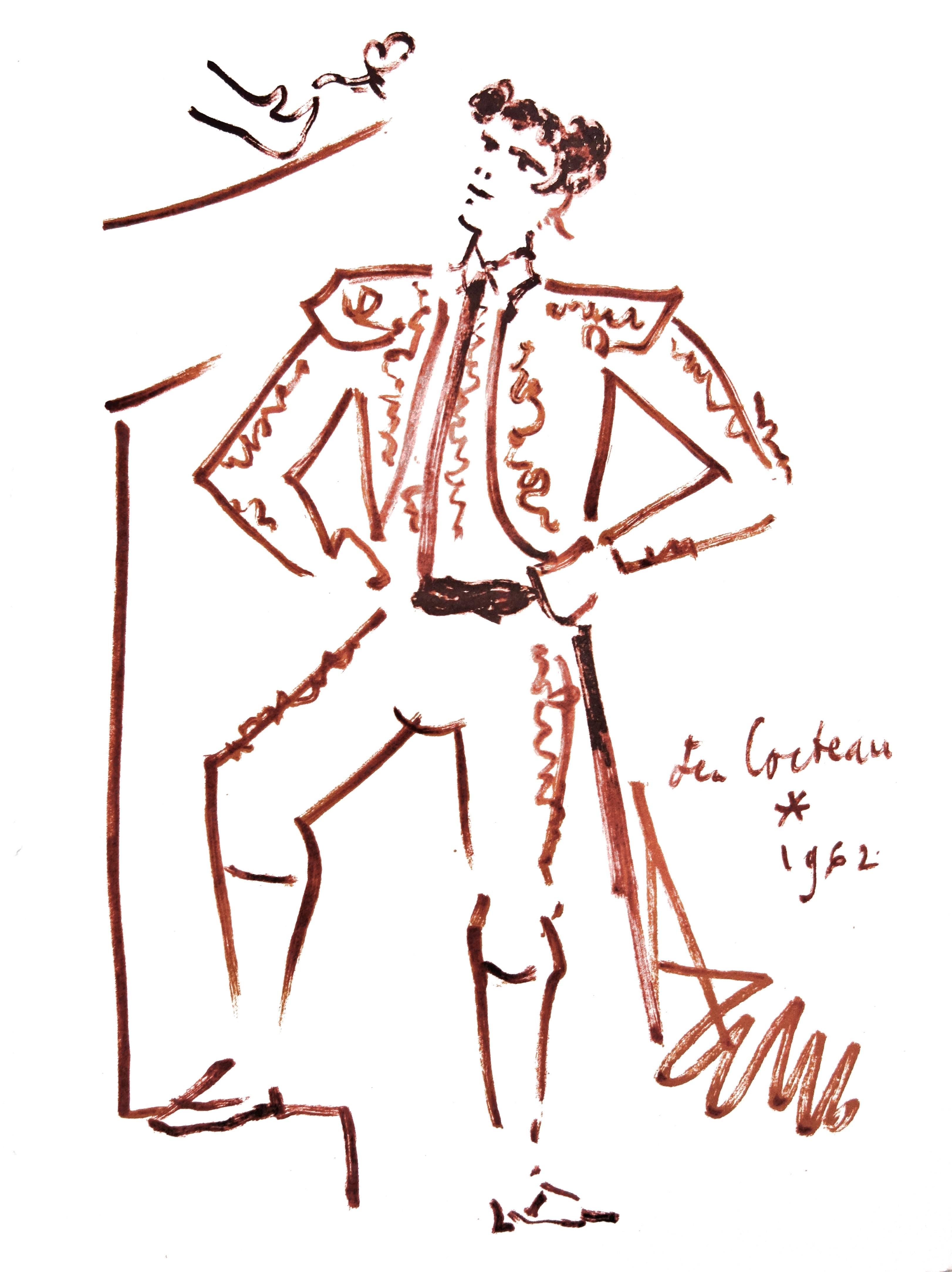 Jean Cocteau Figurative Print - Cocteau, L'œillet de la provocation, Taureaux (after)