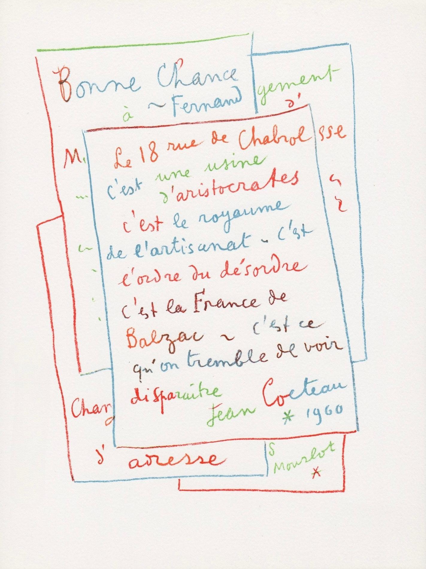 Jean Cocteau Landscape Print - Cocteau, Manuscrit, Souvenirs et portraits d'artistes (after)