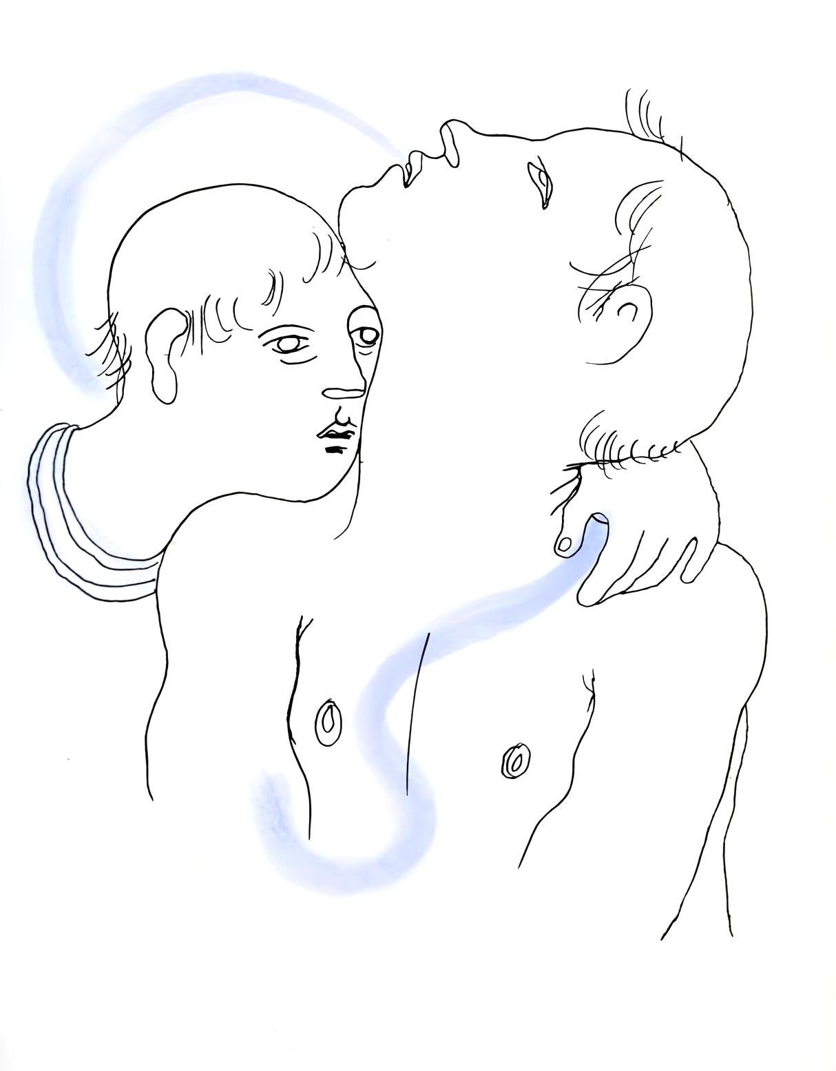 Lithograph and stencil with hand coloring on vélin d'Arches paper. Inscription: unsigned and unnumbered, as issued. Good condition. Notes: from the folio, Le Livre blanc, précédé d'un frontispice et accompagné de 17 dessins de Jean Cocteau, 1930.