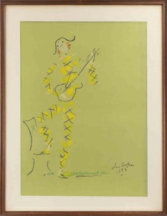 Harlequin with the Guitar - Lithograph by Jean Cocteau - 1954