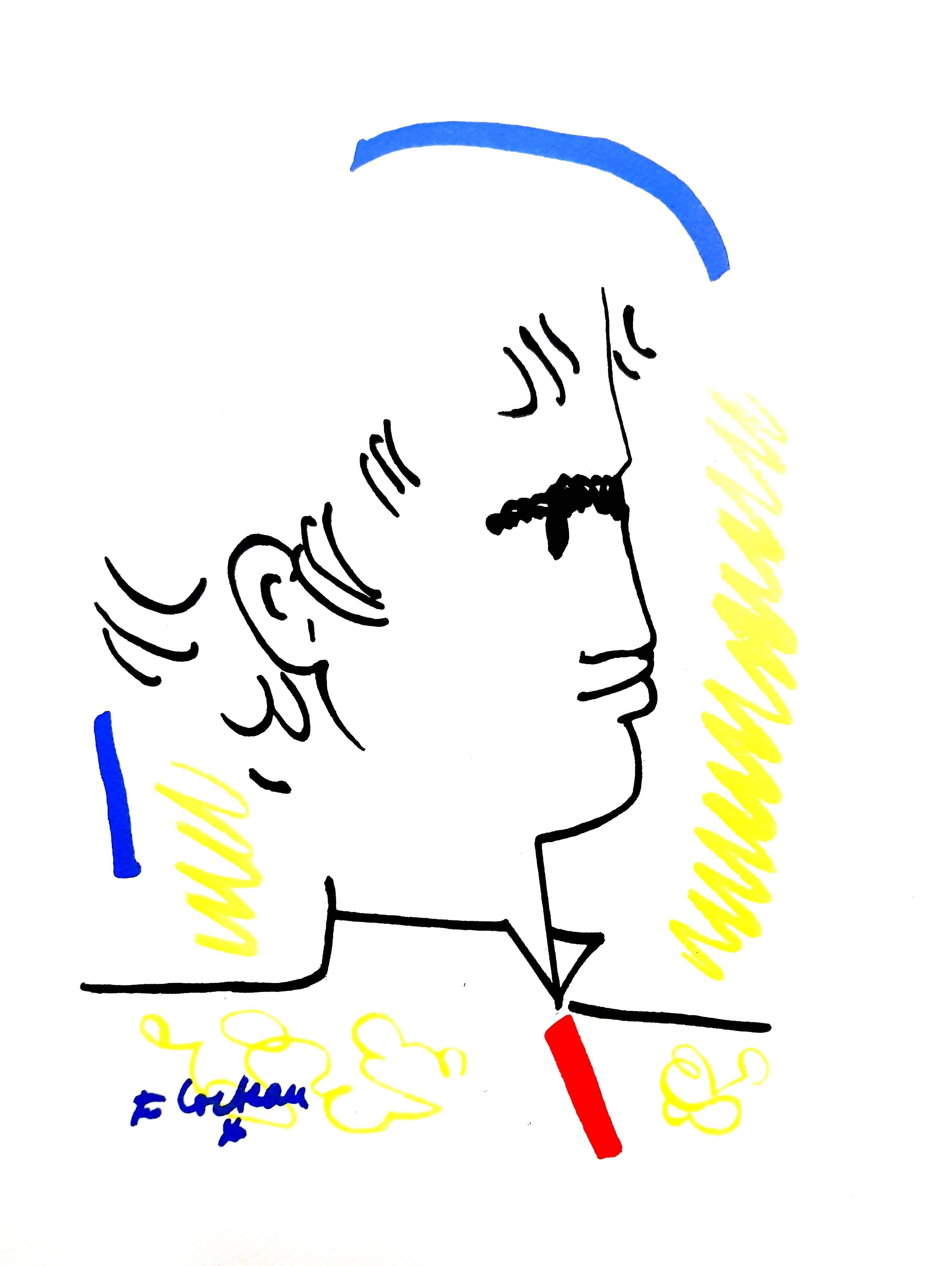Jean Cocteau - Colorful Portrait - Original Lithograph