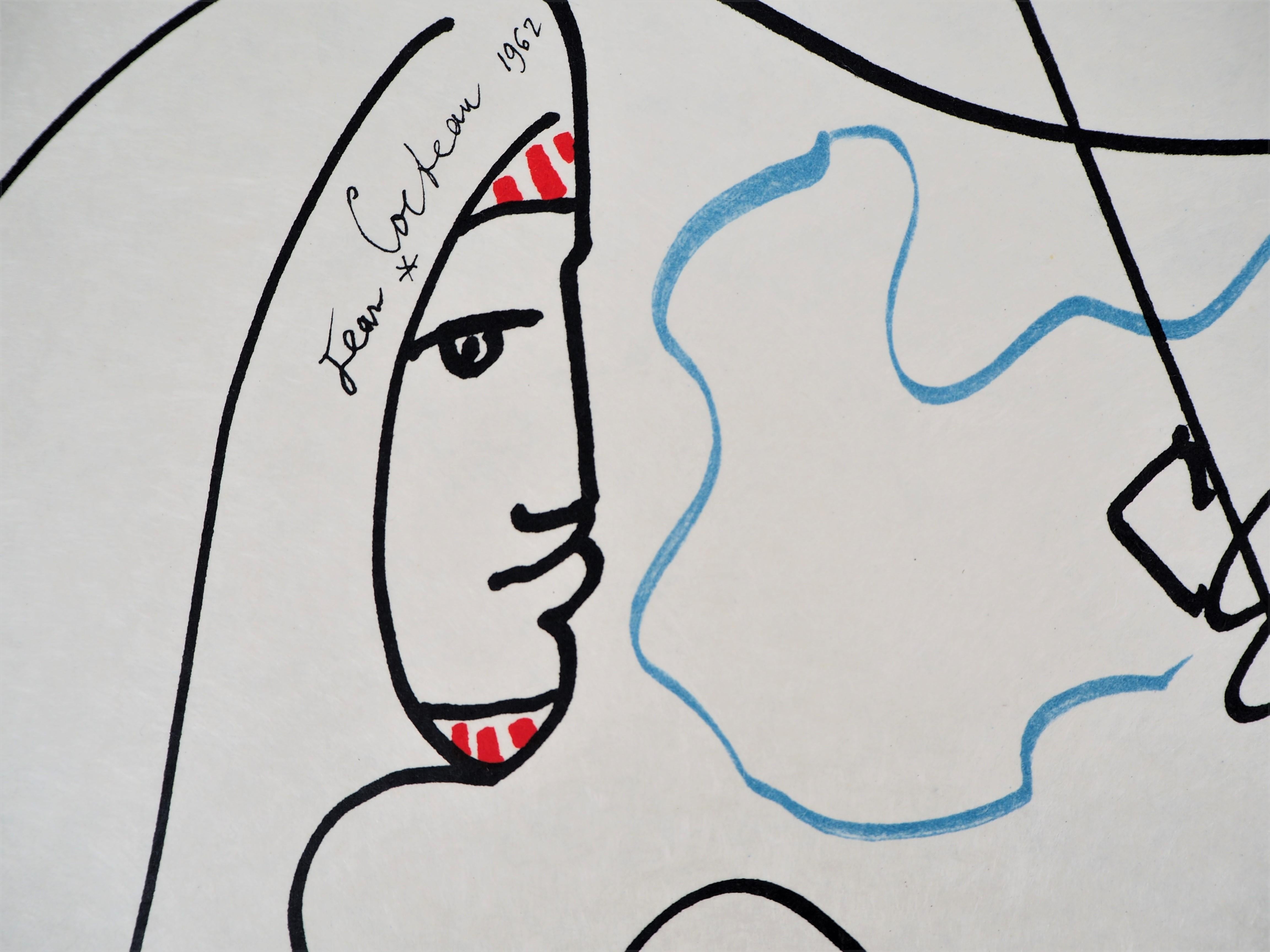 Jean COCTEAU y Raymond MORETTI : Un recuerdo - Litografía original Hansigned - Print de Jean Cocteau