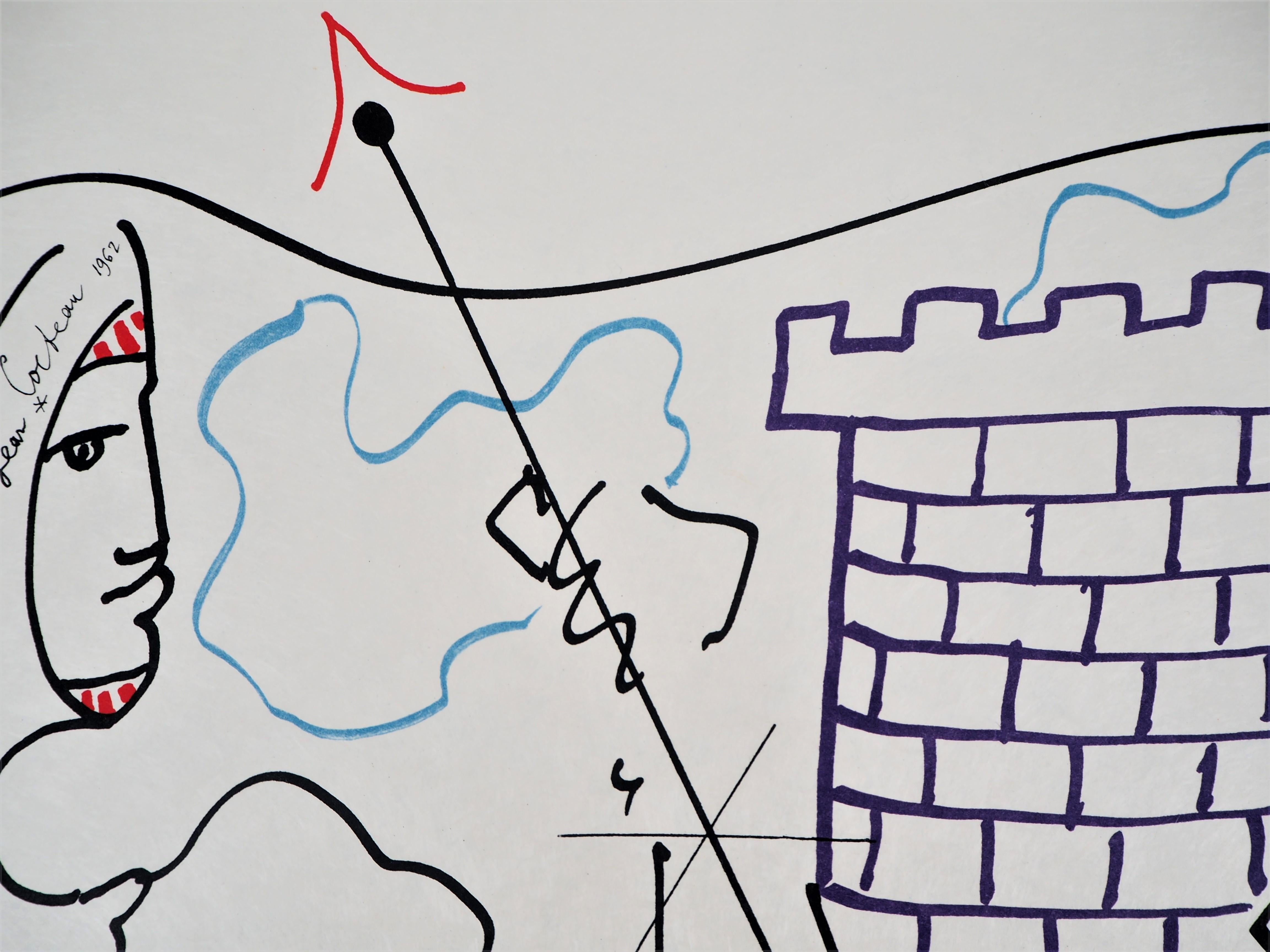 Jean COCTEAU and Raymond MORETTI : A memorie - Original Hansigned Lithograph - Surrealist Print by Jean Cocteau