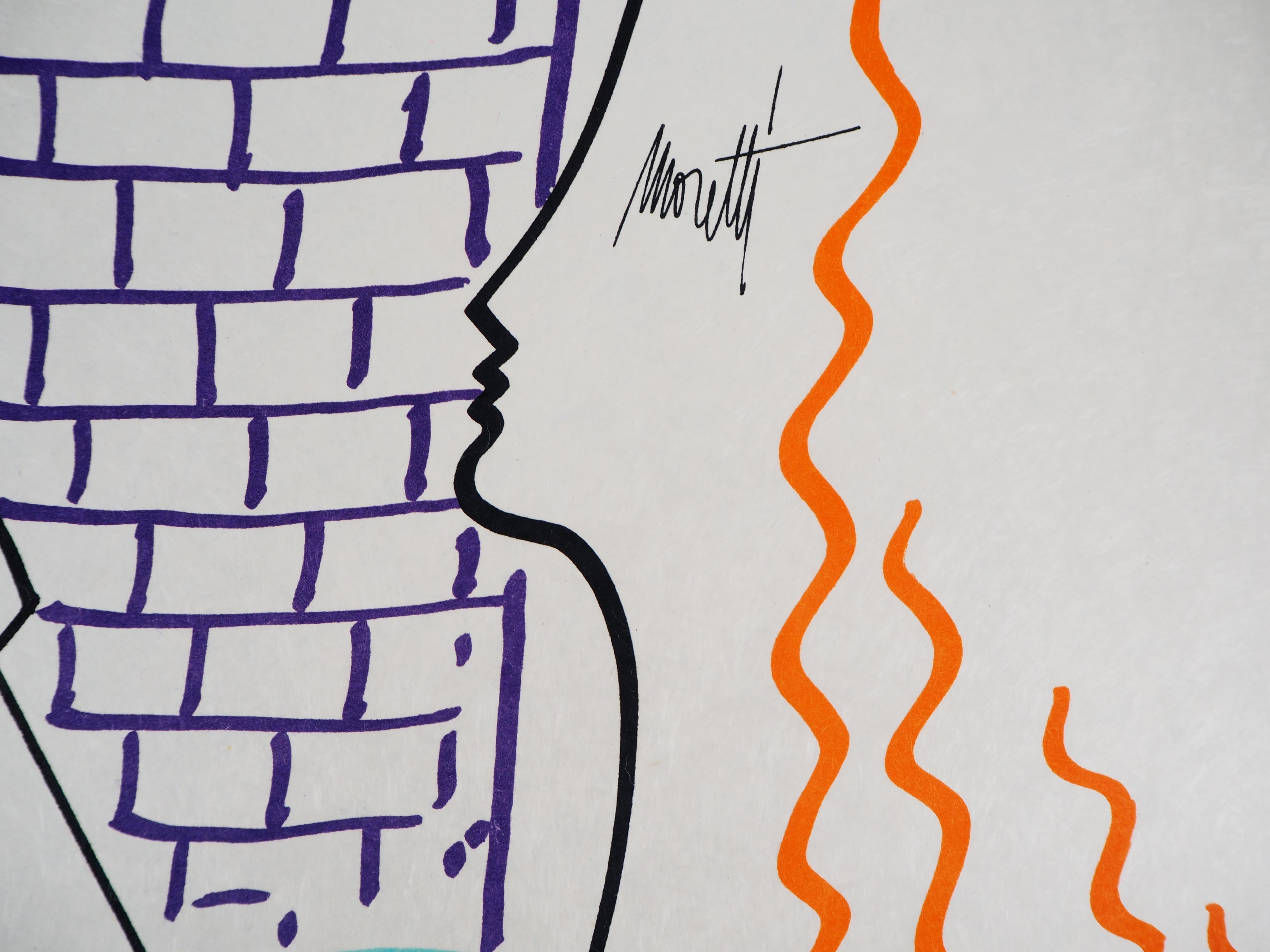 Jean COCTEAU and Raymond MORETTI : A memorie - Original Hansigned Lithograph - Gray Figurative Print by Jean Cocteau