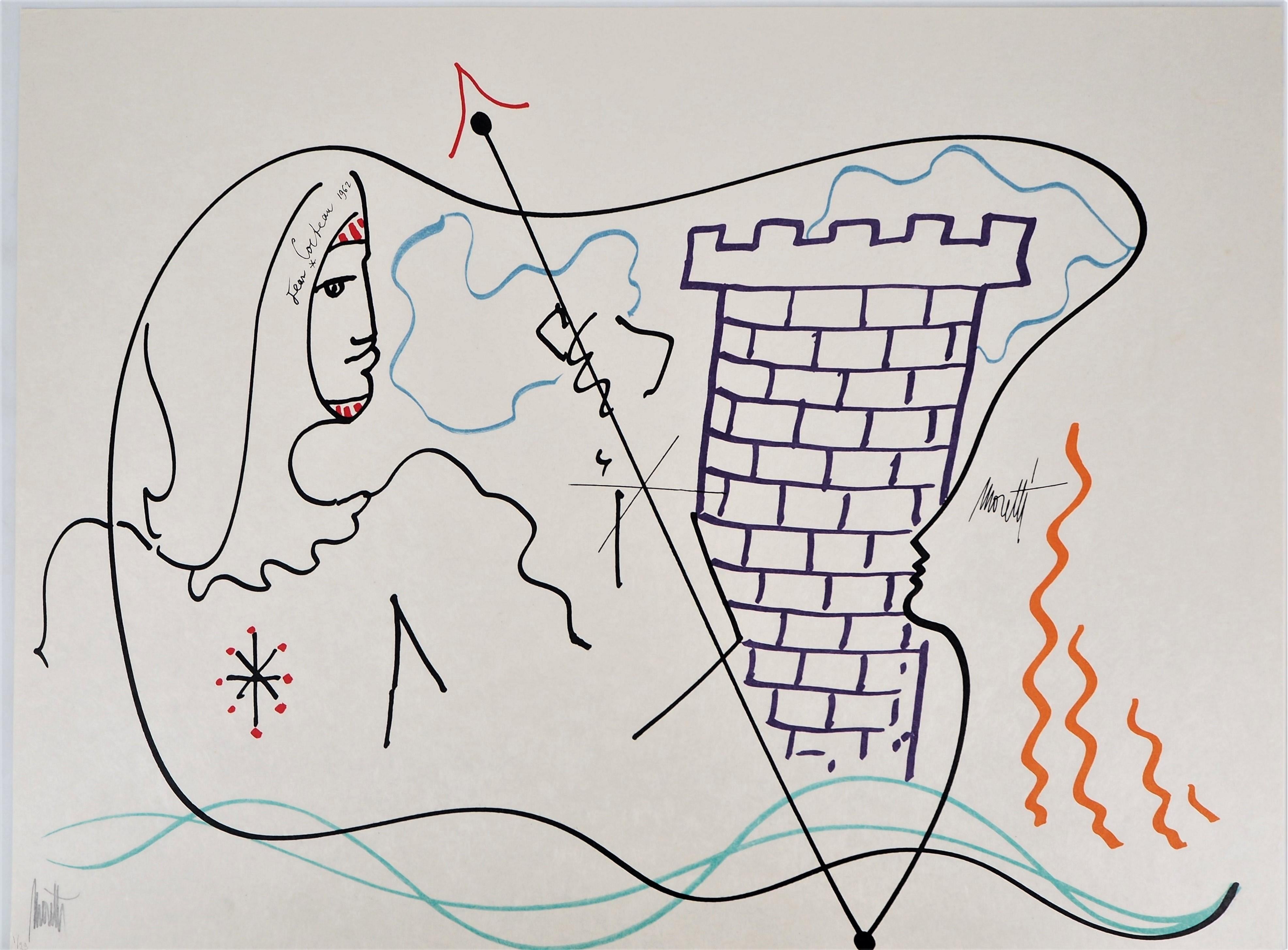 Jean Cocteau Figurative Print - Jean COCTEAU and Raymond MORETTI : A memorie - Original Hansigned Lithograph