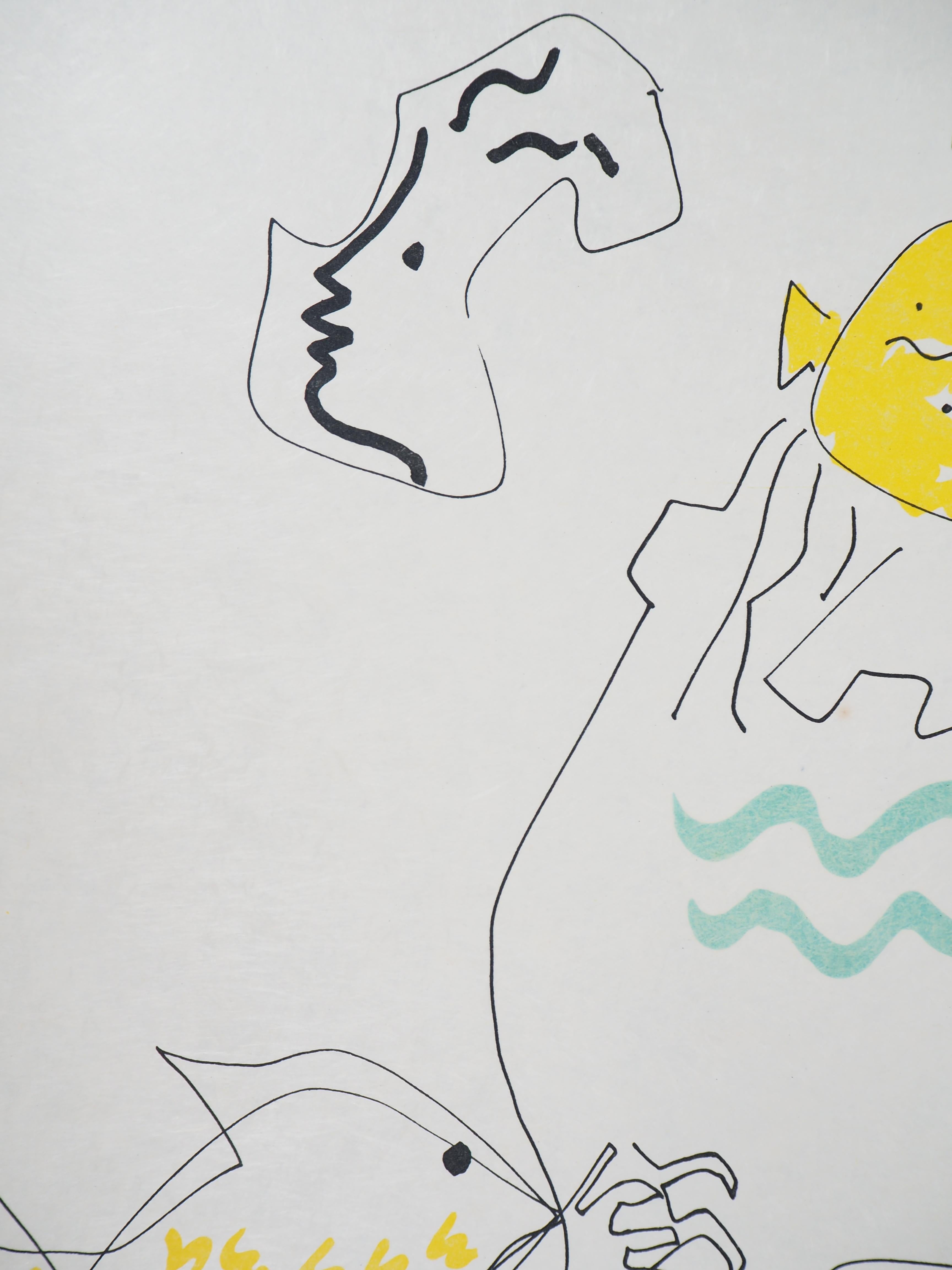 Jean COCTEAU and Raymond MORETTI : A Summer Day, Original Hansigned Lithograph - Gray Figurative Print by Jean Cocteau
