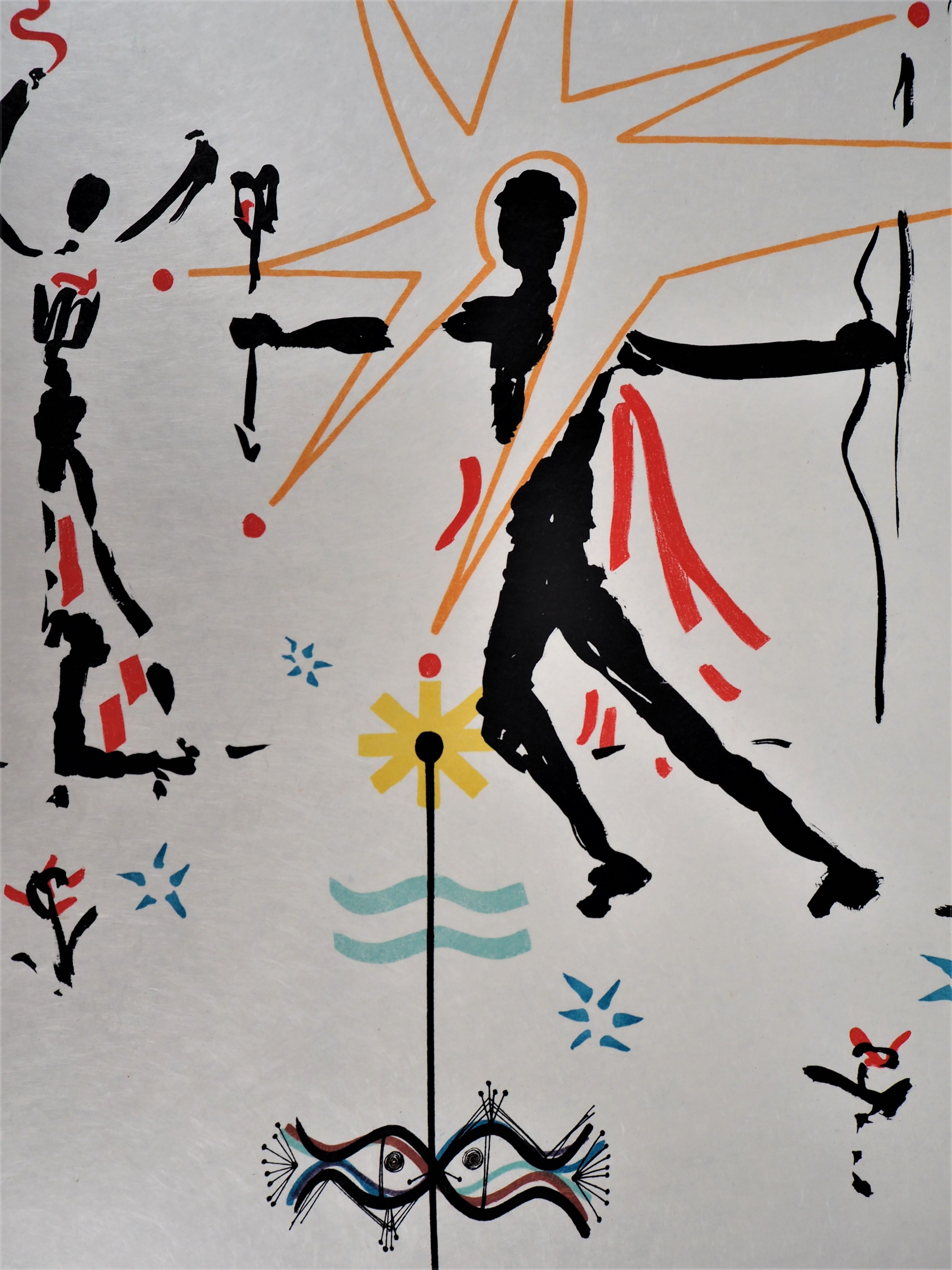 Jean COCTEAU y Raymond MORETTI : Celebración - Litografía original Hansigned - Print Surrealista de Jean Cocteau