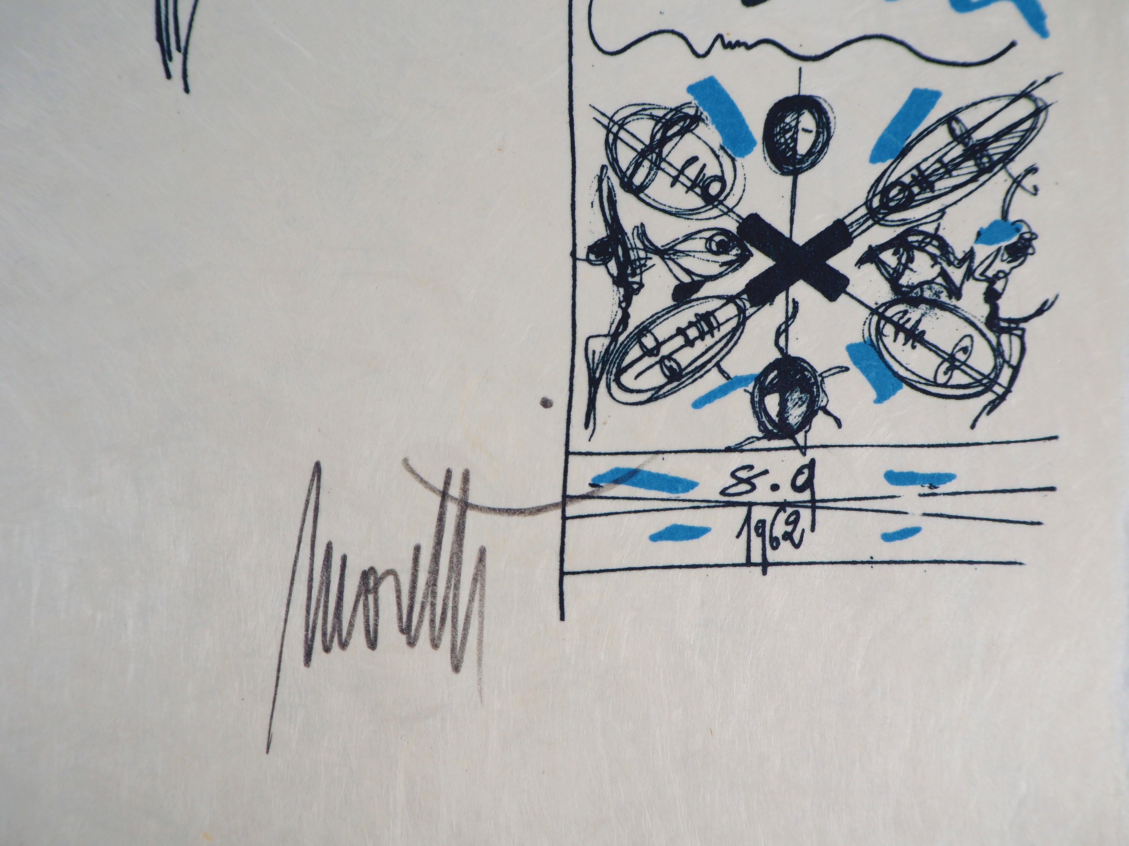 Jean COCTEAU and Raymond MORETTI : Happy Days - Original Hansigned Lithograph - Surrealist Print by Jean Cocteau