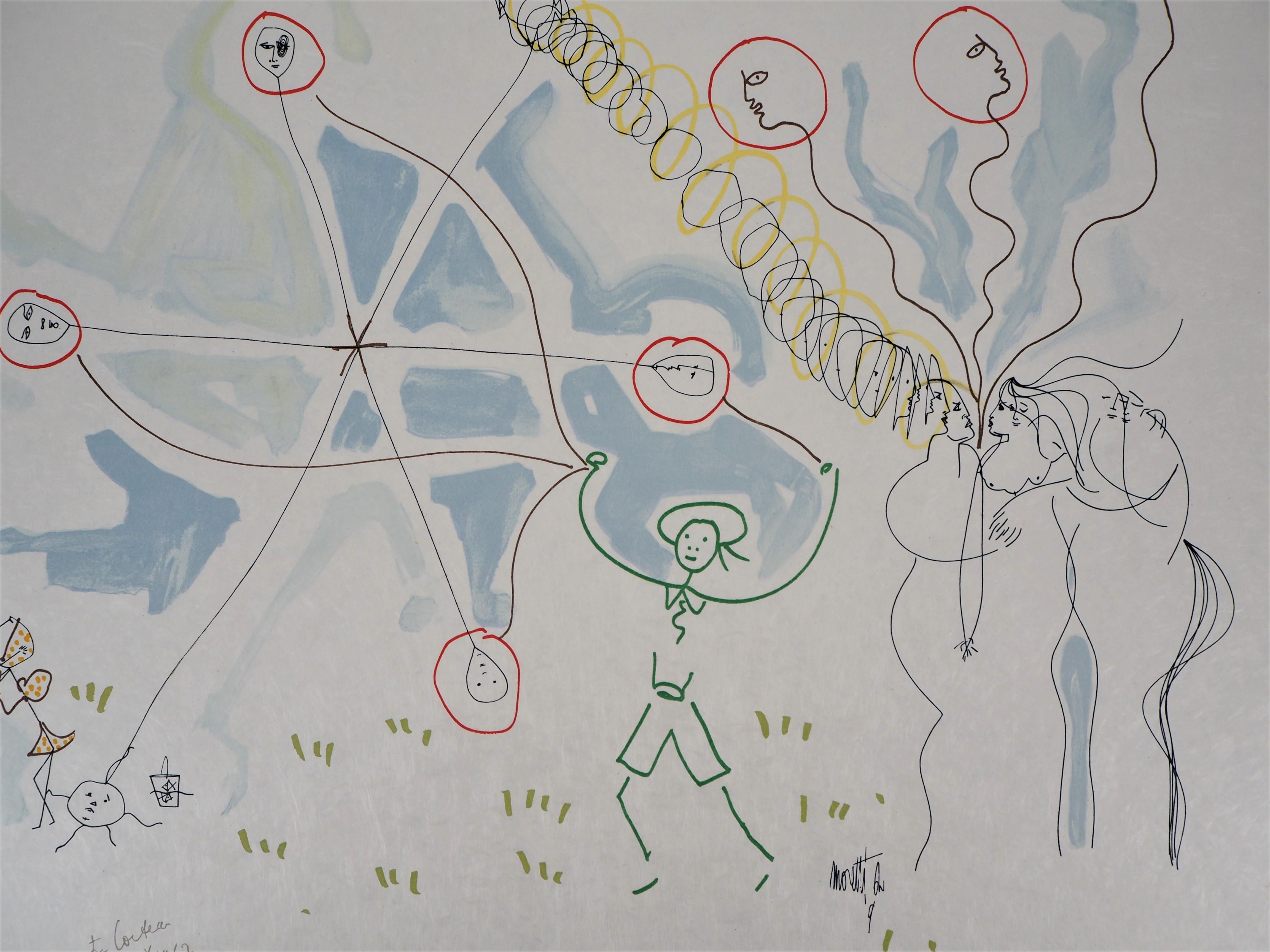 Jean COCTEAU e Raymond Moretti : Happy Days - Litografia originale firmata da Hans - Figurative Print Grigio di Jean Cocteau