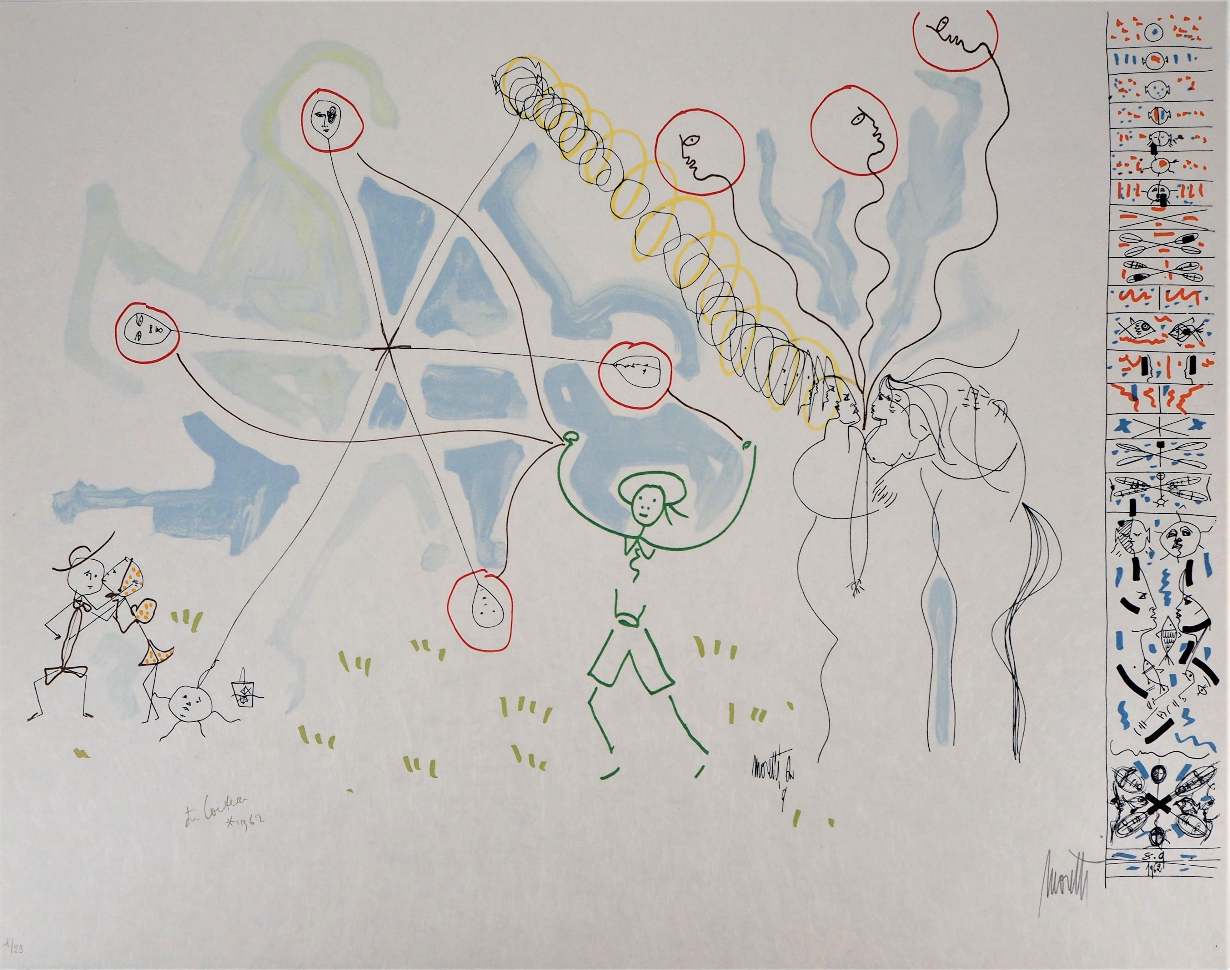 Jean Cocteau Figurative Print - Jean COCTEAU and Raymond MORETTI : Happy Days - Original Hansigned Lithograph