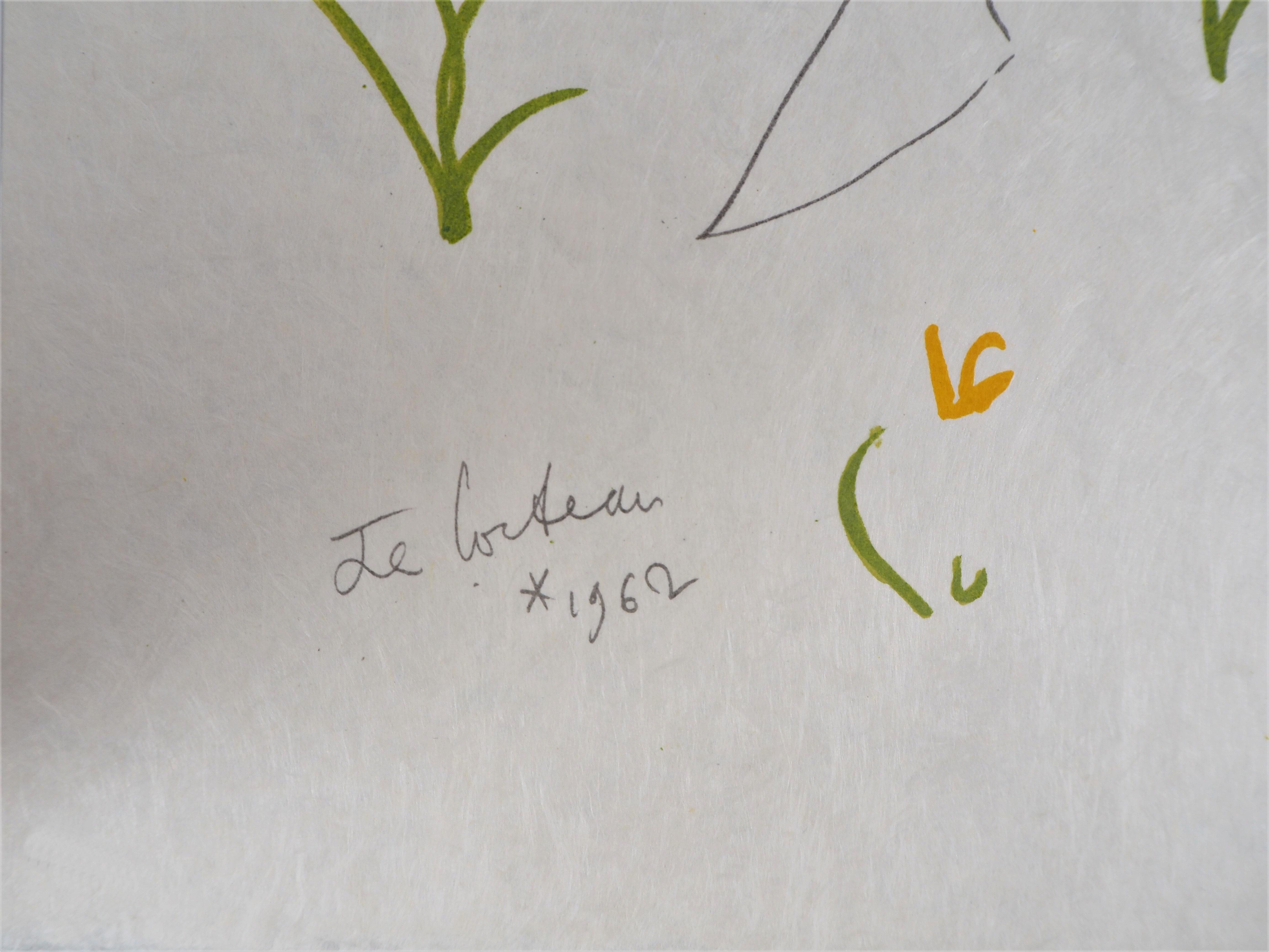 Jean COCTEAU y Raymond MORETTI: Encuentro amoroso - Litografía original Hansigned - Print de Jean Cocteau