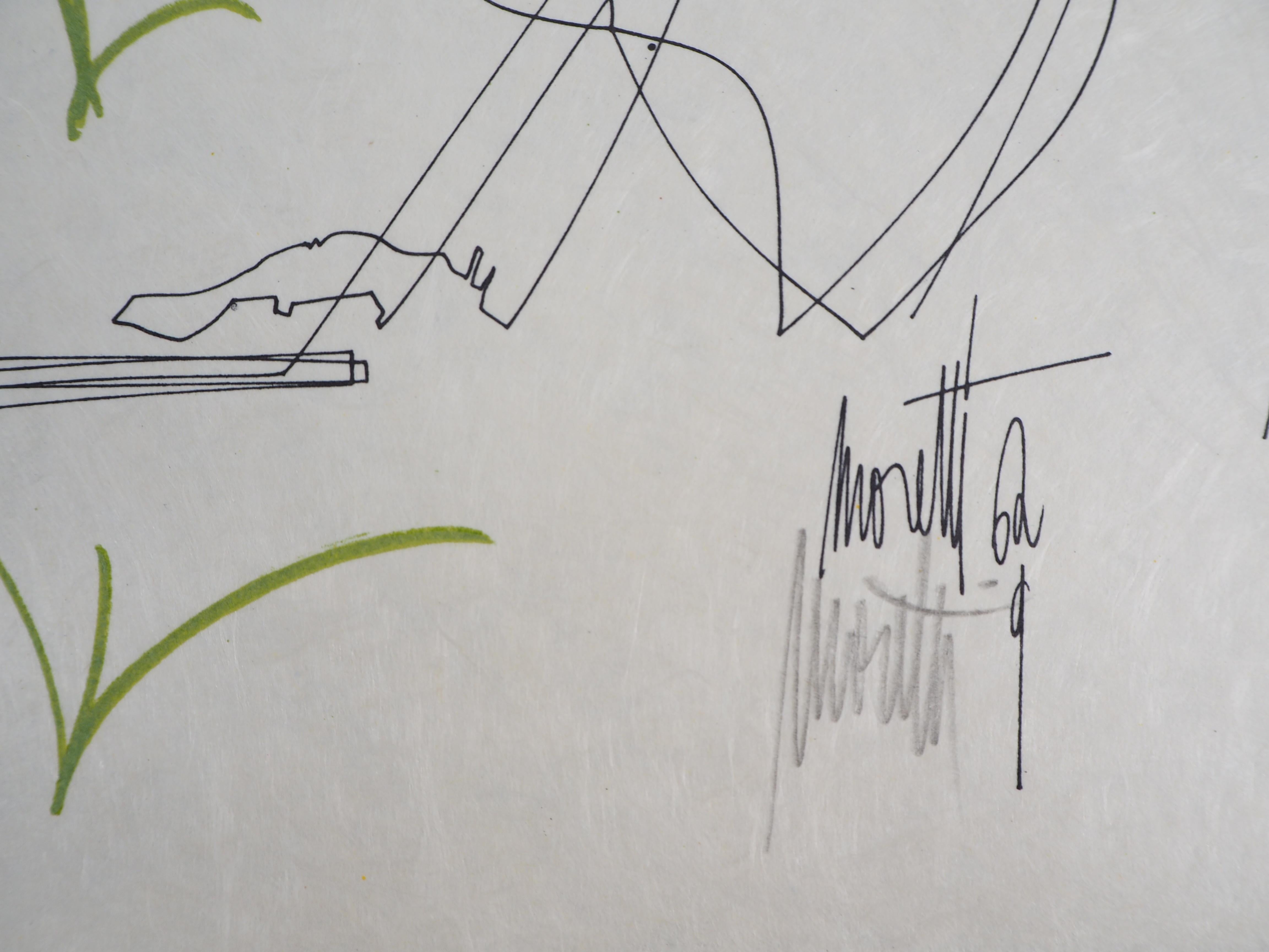 Jean COCTEAU y Raymond MORETTI: Encuentro amoroso - Litografía original Hansigned - Print Surrealista de Jean Cocteau