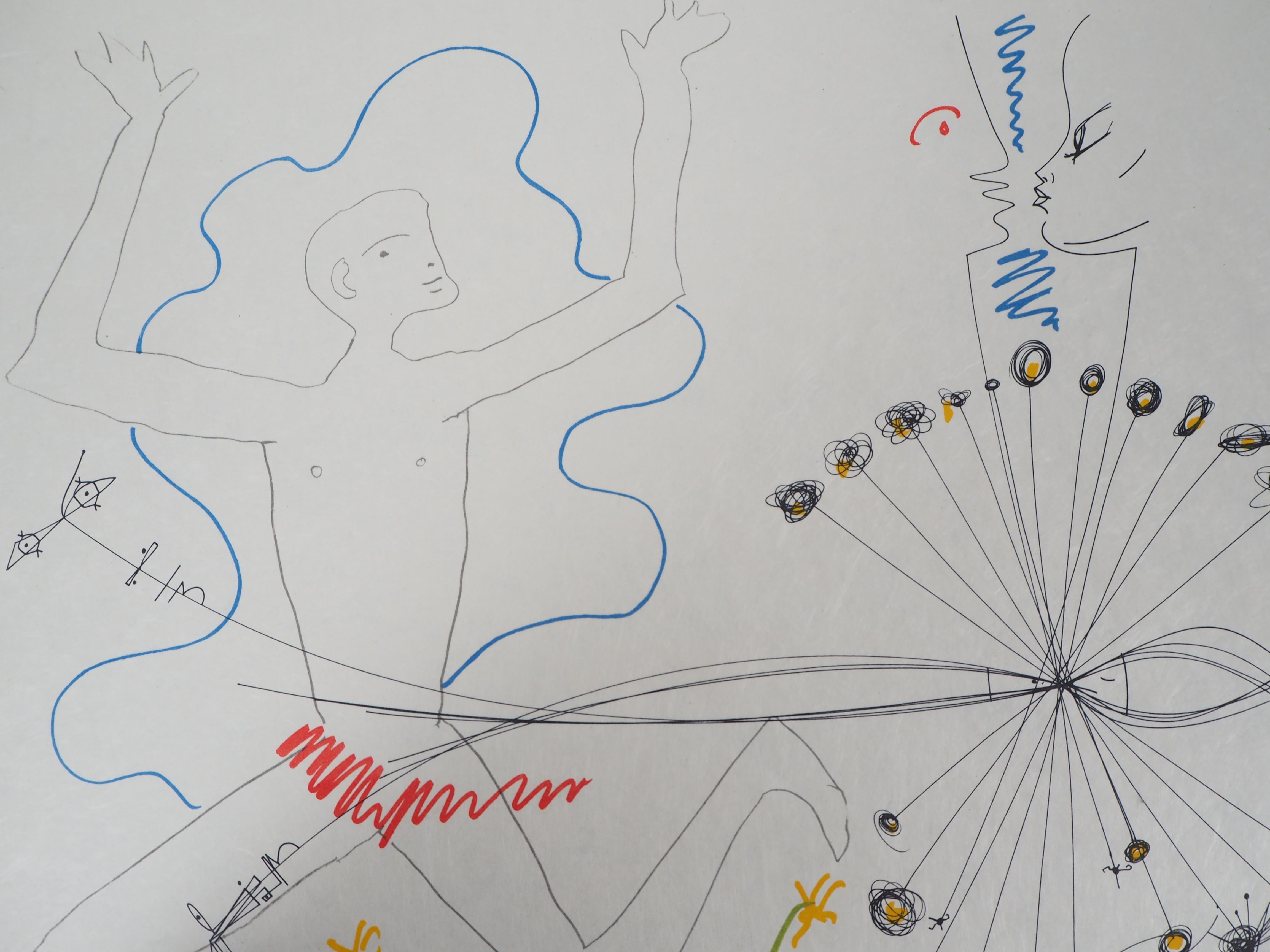 Jean COCTEAU y Raymond MORETTI: Encuentro amoroso - Litografía original Hansigned en venta 2