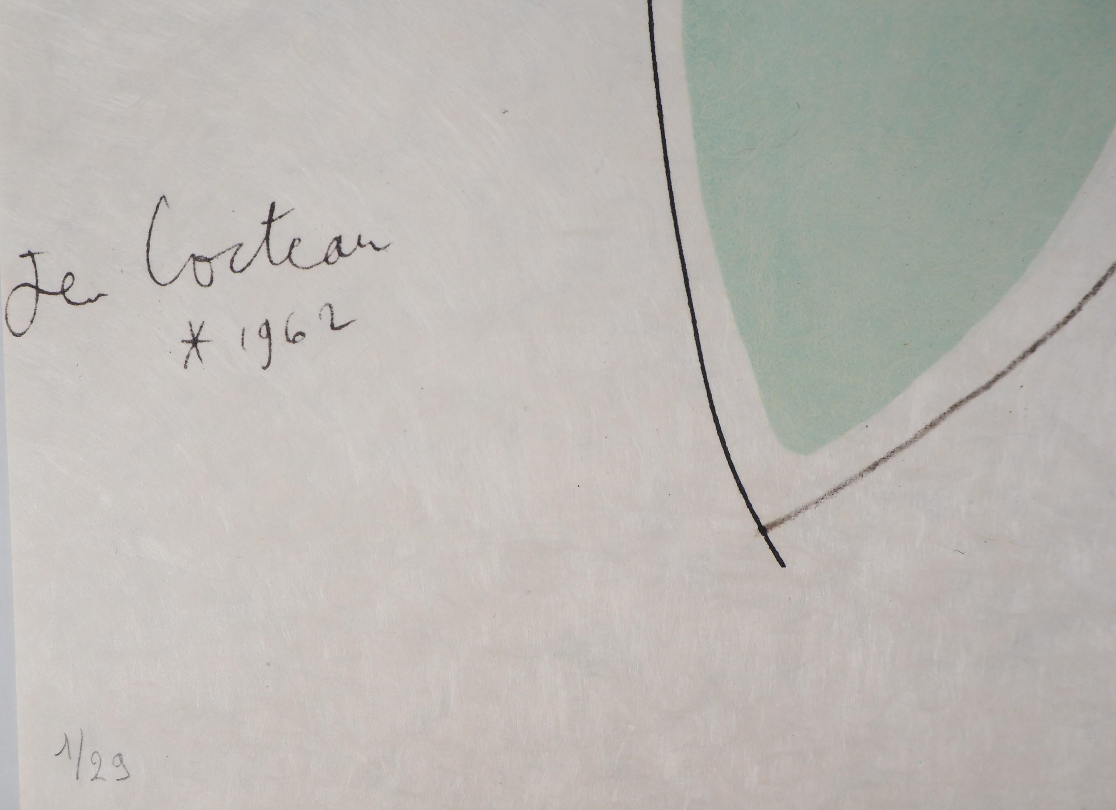 Jean COCTEAU and Raymond MORETTI : Lovers - Original Hansigned Lithograph - Print by Jean Cocteau