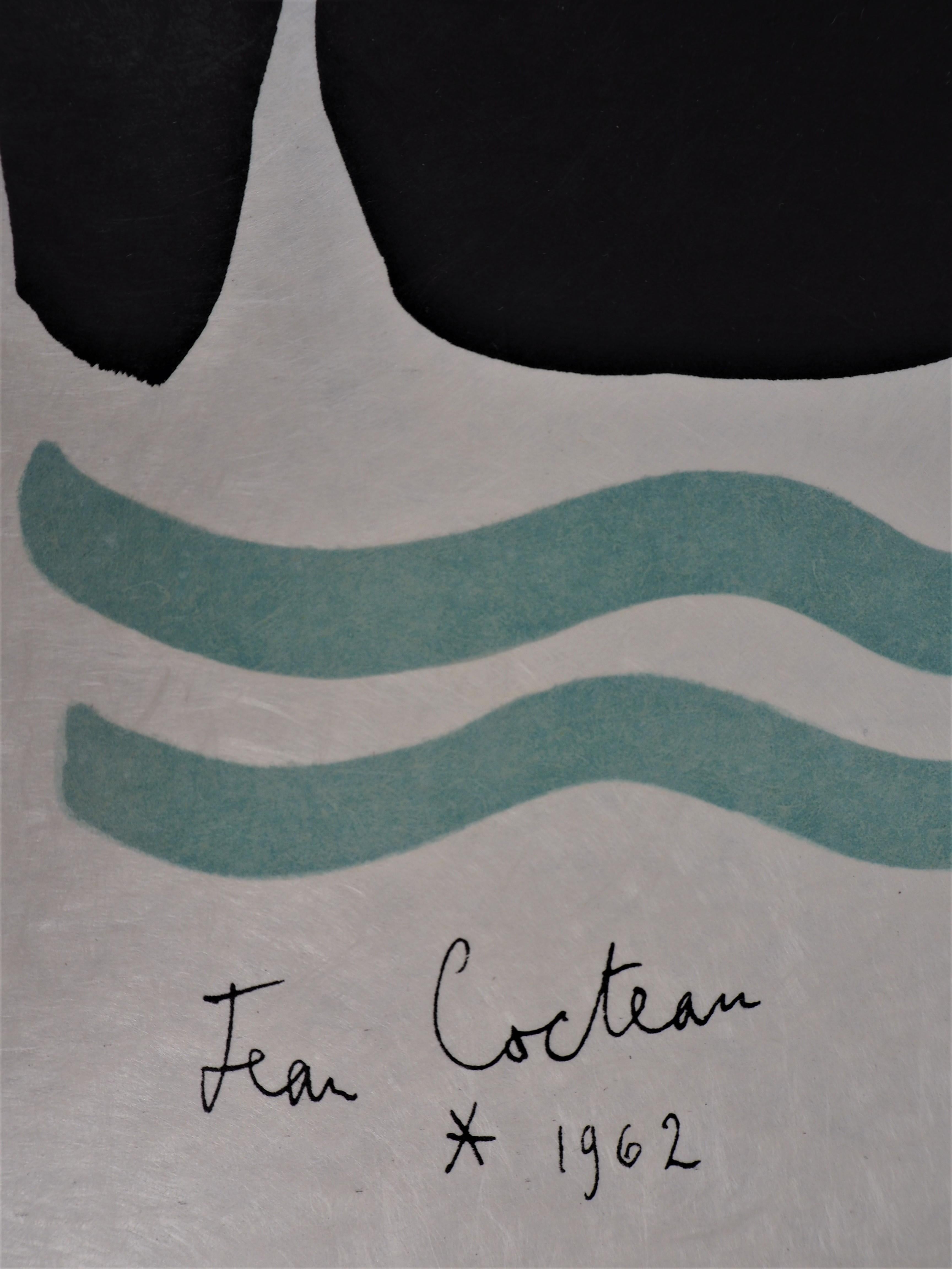 Jean Cocteau e Raymond Moretti : Ritratto - Litografia originale firmata in vendita 1