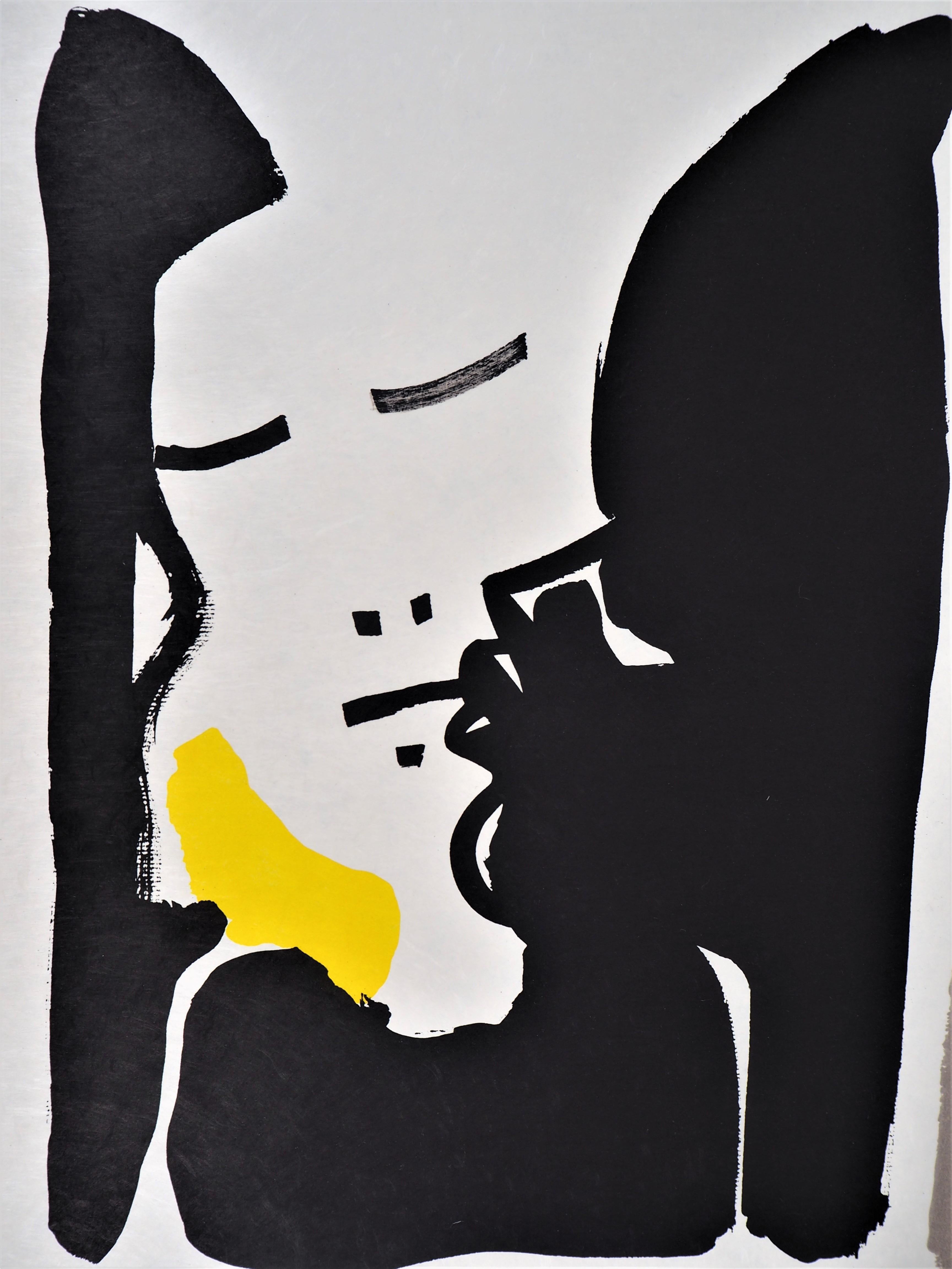 Jean COCTEAU and Raymond MORETTI : Portrait - Original Hansigned Lithograph - Print by Jean Cocteau