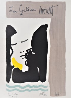 Jean COCTEAU y Raymond MORETTI : Retrato - Litografía original Hansigned