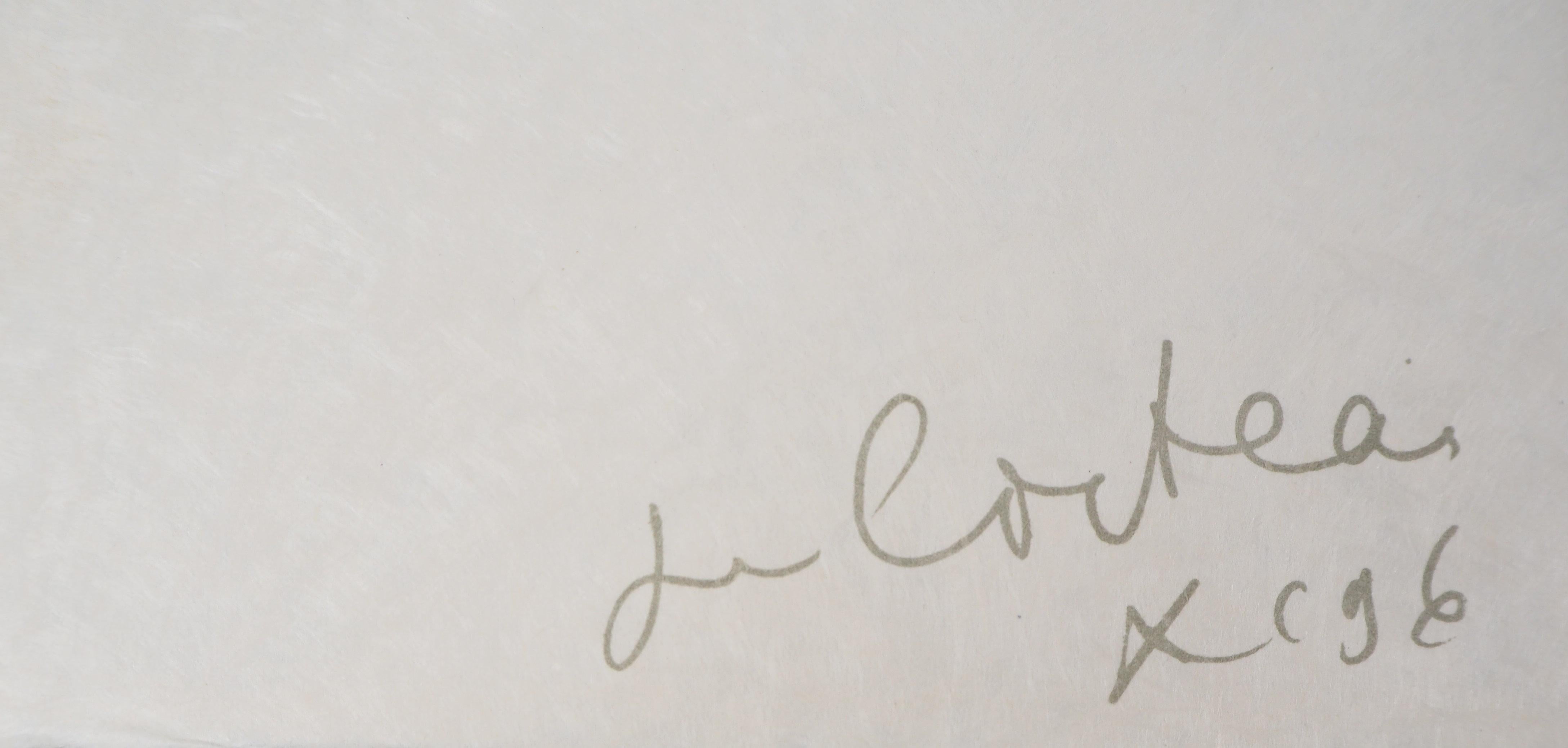 Jean COCTEAU and Raymond MORETTI : The Earth - Original Hansigned Lithograph - Print by Jean Cocteau
