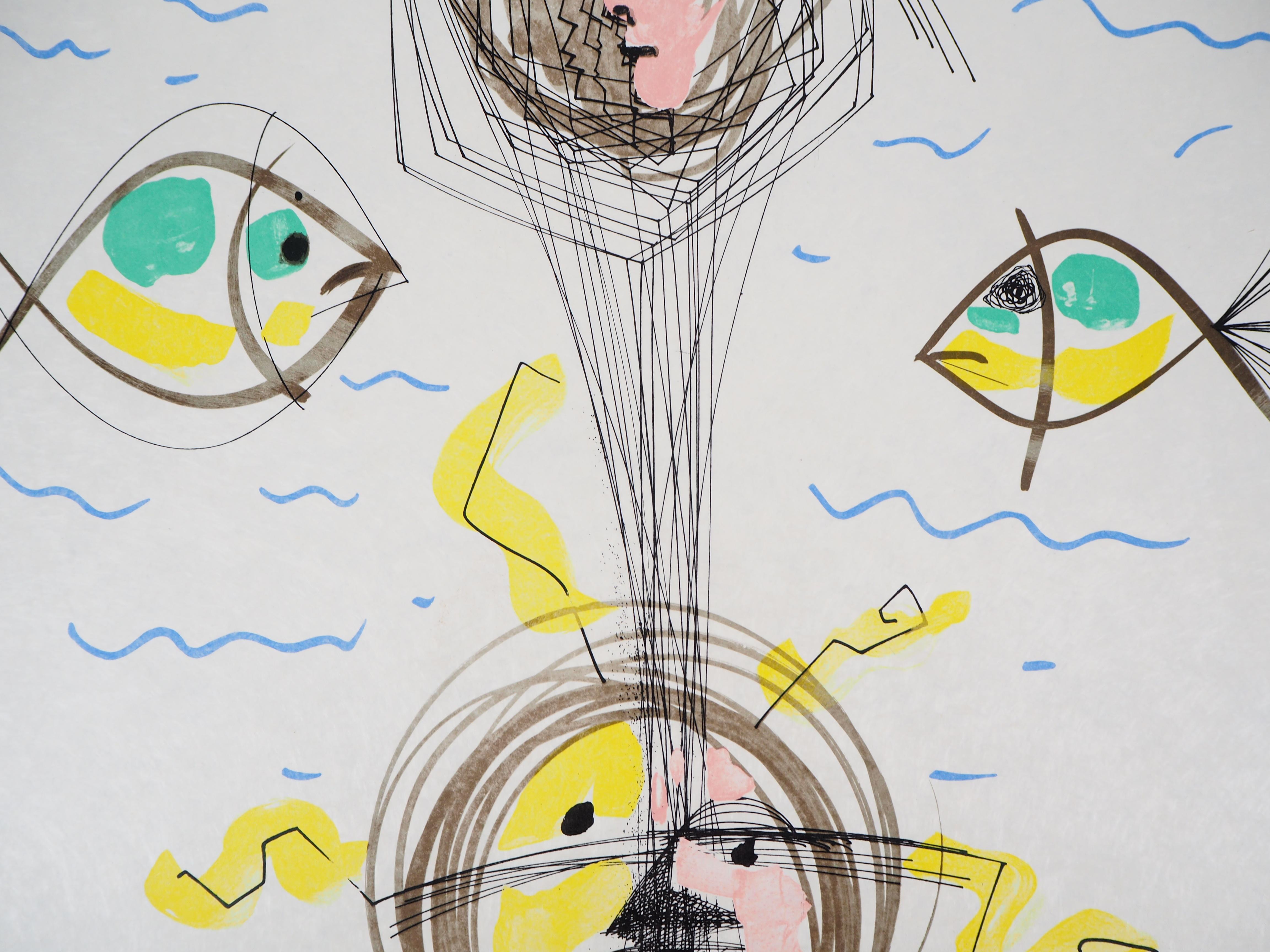 Jean COCTEAU and Raymond MORETTI : The Earth - Original Hansigned Lithograph For Sale 1