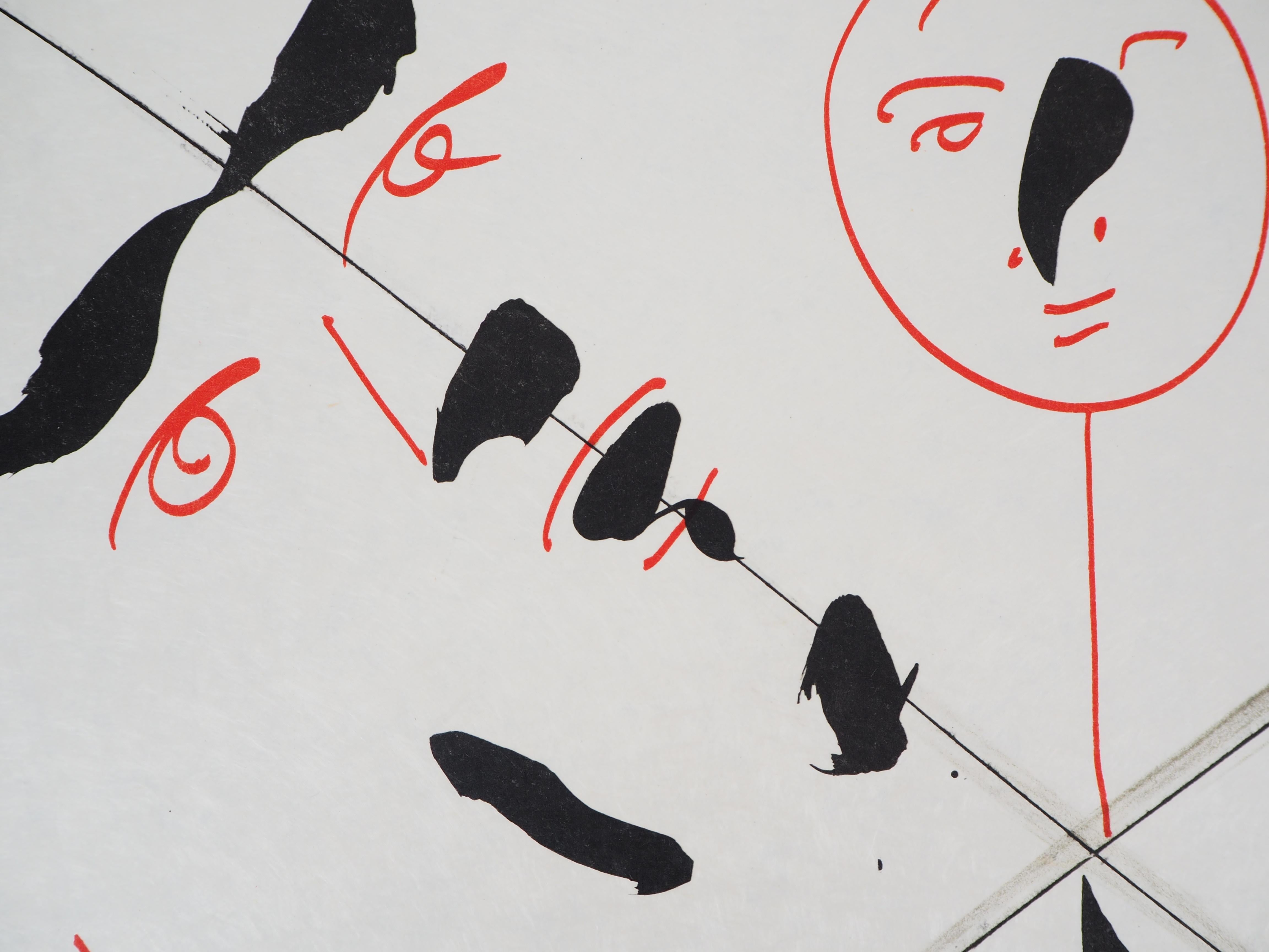 Jean COCTEAU and Raymond MORETTI : The Emotions - Original Hansigned Lithograph - Gray Figurative Print by Jean Cocteau