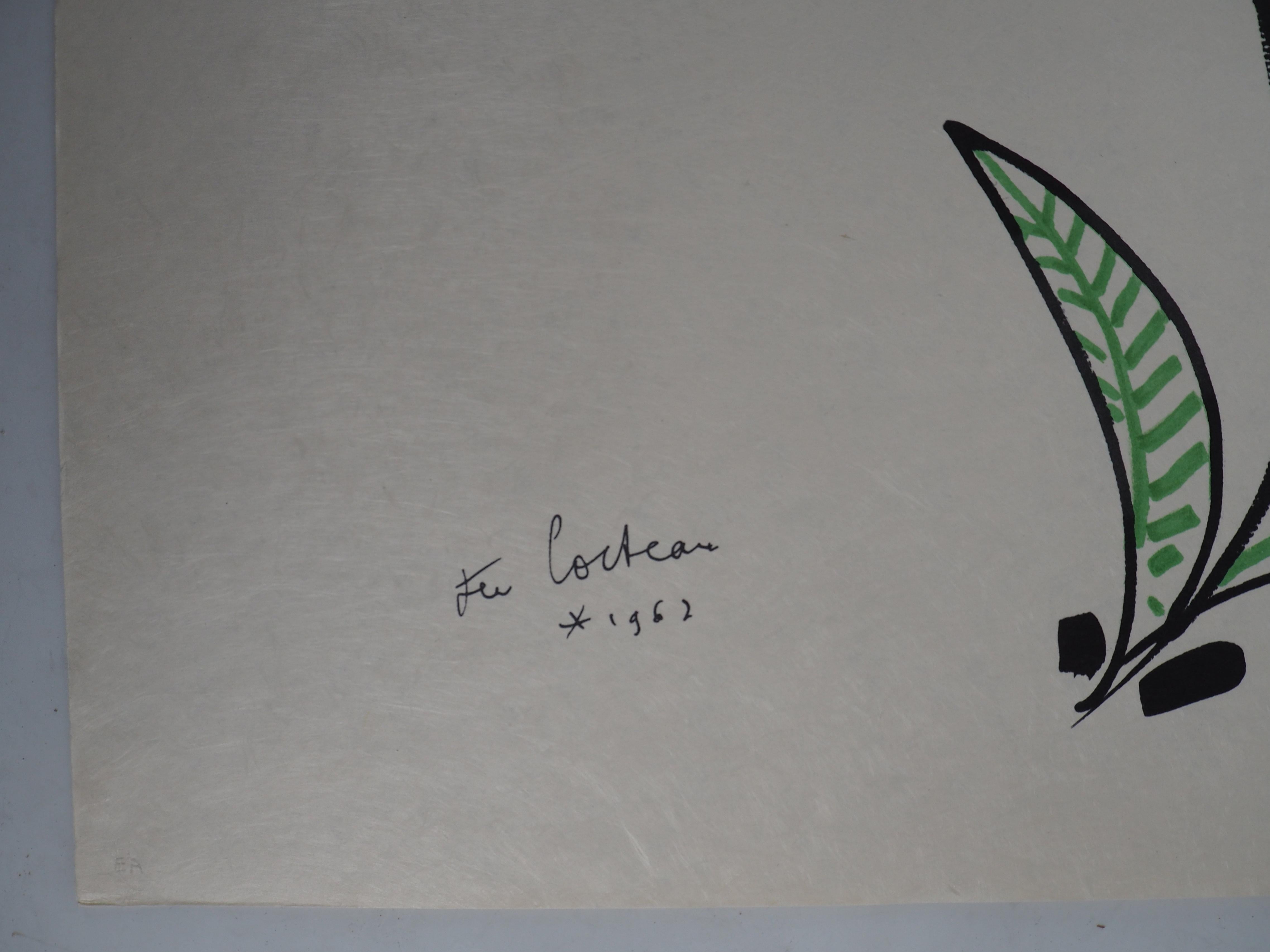 Jean COCTEAU e Raymond Moretti: Il bacio - Litografia originale a firma Hans, 1973 - Print Surrealismo di Jean Cocteau