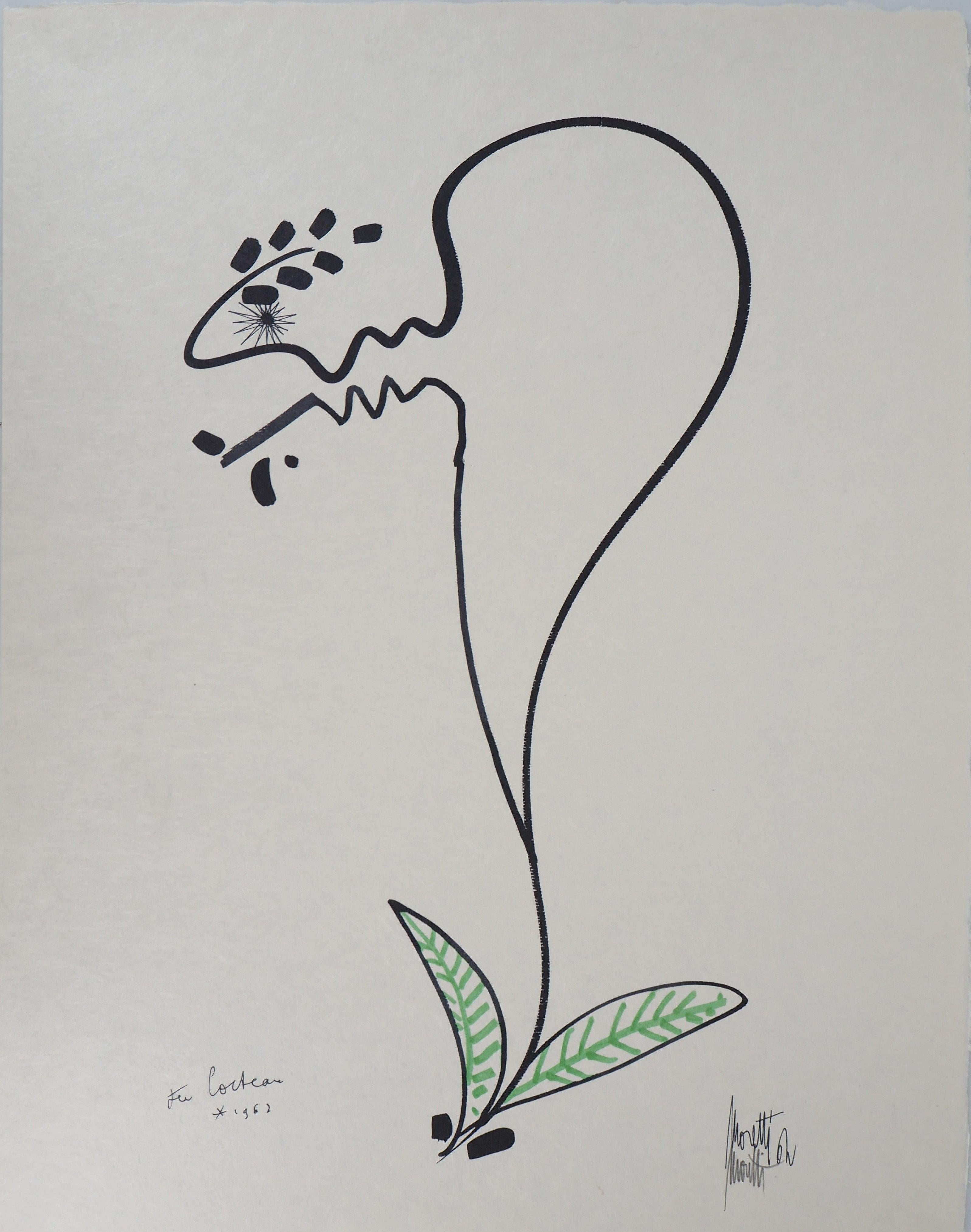 Figurative Print di Jean Cocteau - Jean COCTEAU e Raymond Moretti: Il bacio - Litografia originale a firma Hans, 1973