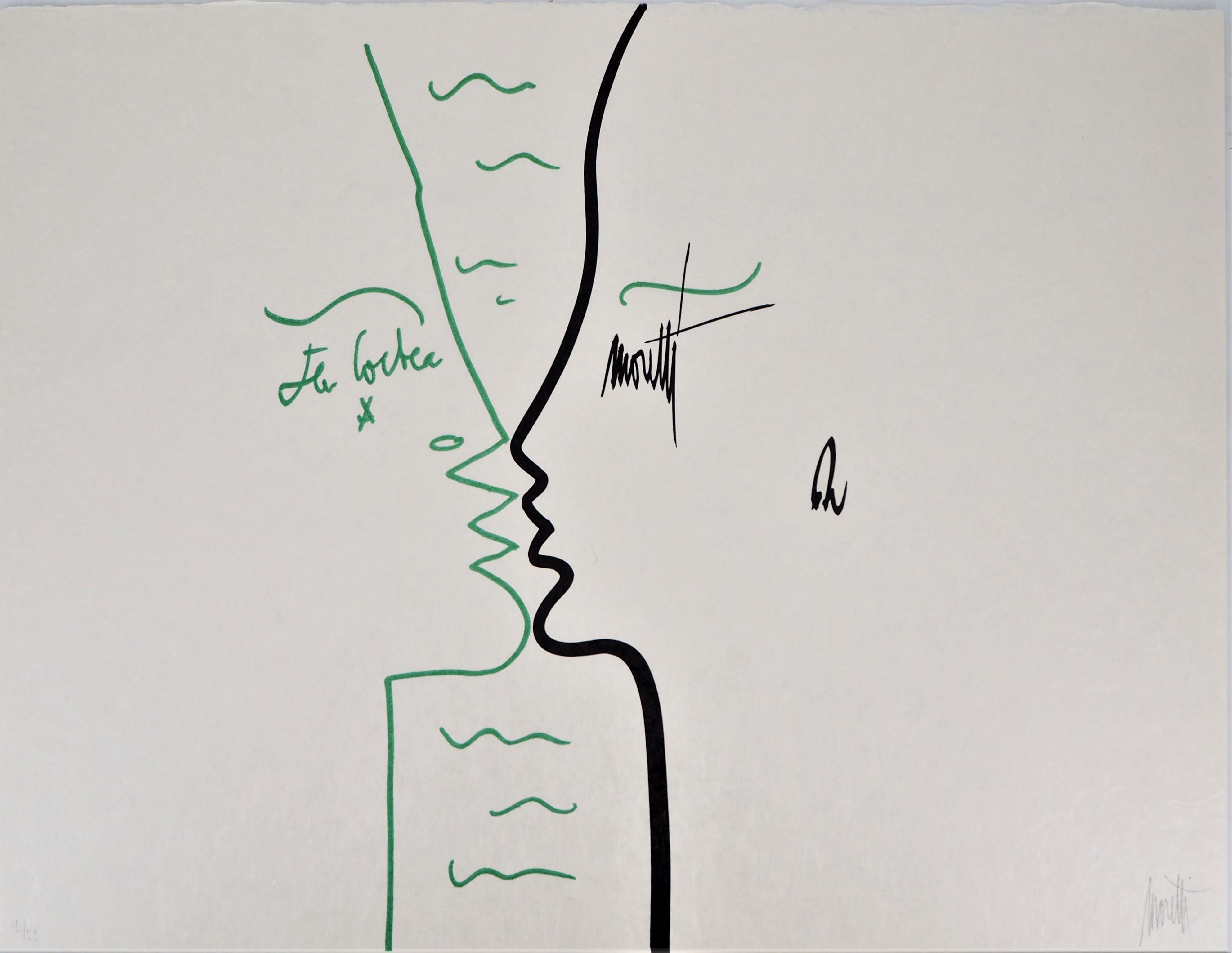 Figurative Print di Jean Cocteau - Jean COCTEAU e Raymond Moretti : Il bacio - Litografia originale firmata da Hans