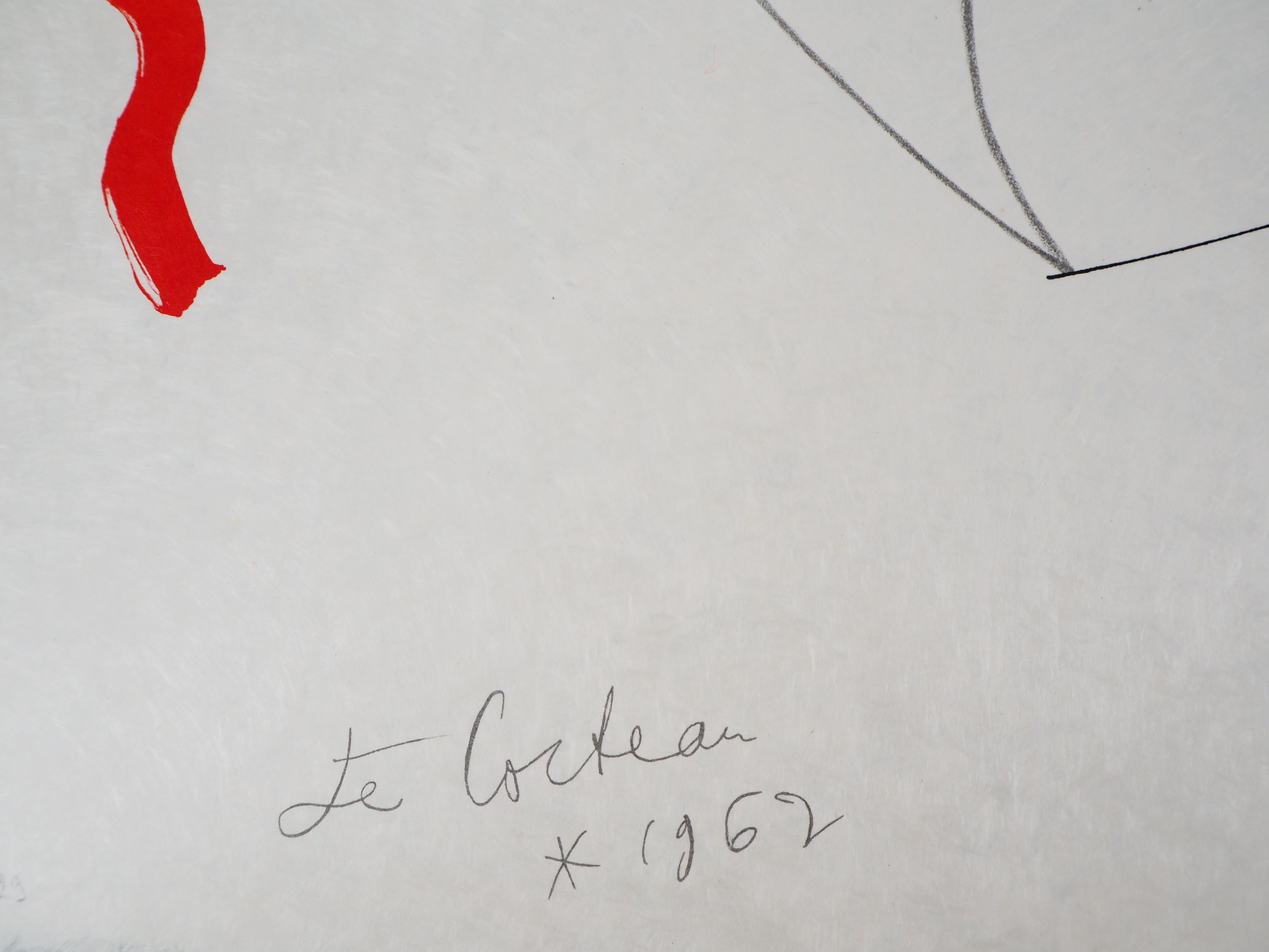 Jean Cocteau e Raymond Moretti : Gli amanti - Litografia originale firmata da Hans in vendita 1