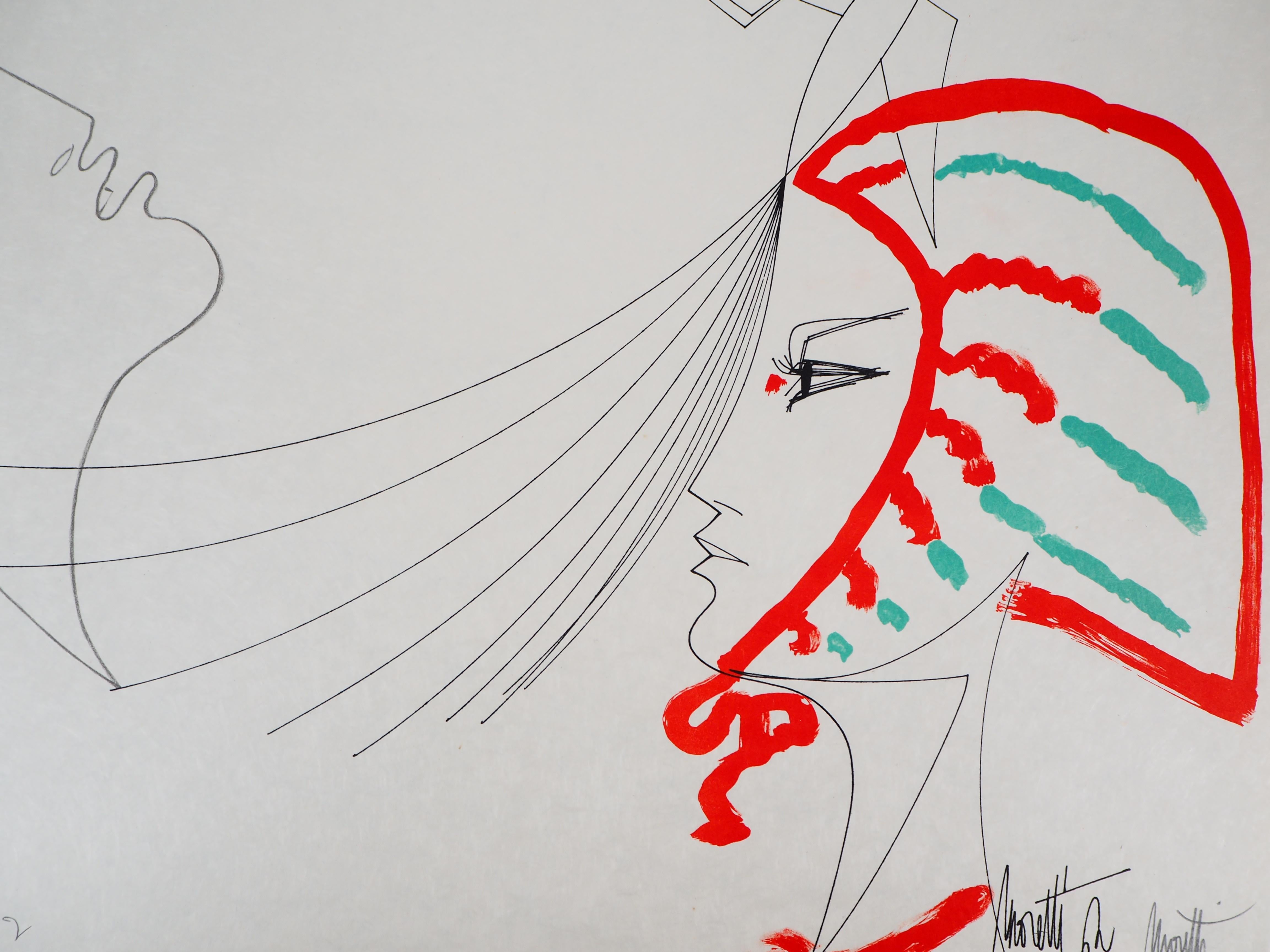 Jean Cocteau e Raymond Moretti : Gli amanti - Litografia originale firmata da Hans in vendita 3