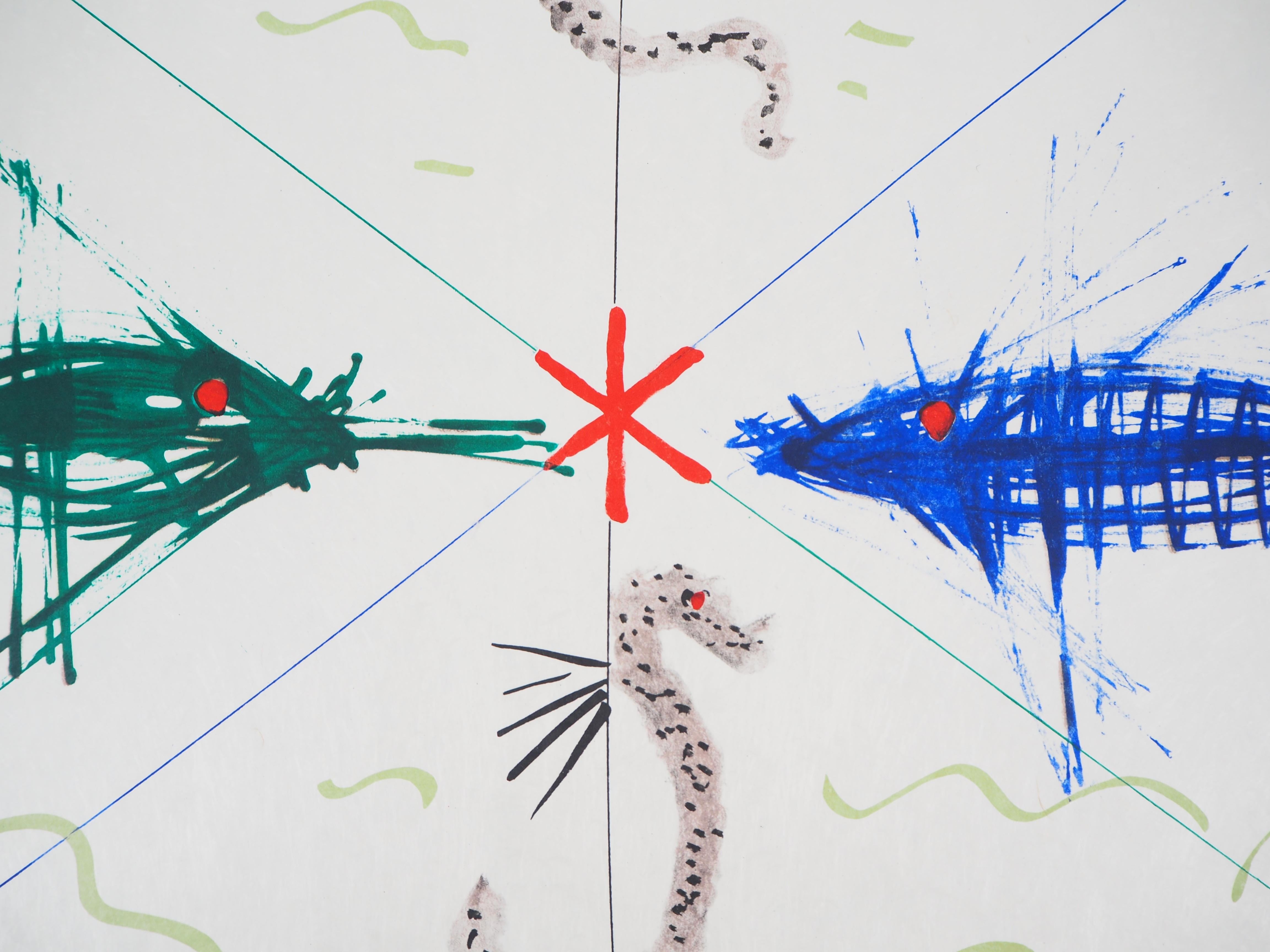Jean COCTEAU e Raymond Moretti : I cavallucci marini - Litografia originale firmata da Hans - Print Surrealismo di Jean Cocteau