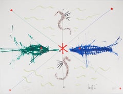 Jean COCTEAU and Raymond MORETTI : The Seahorses - Original Hansigned Lithograph