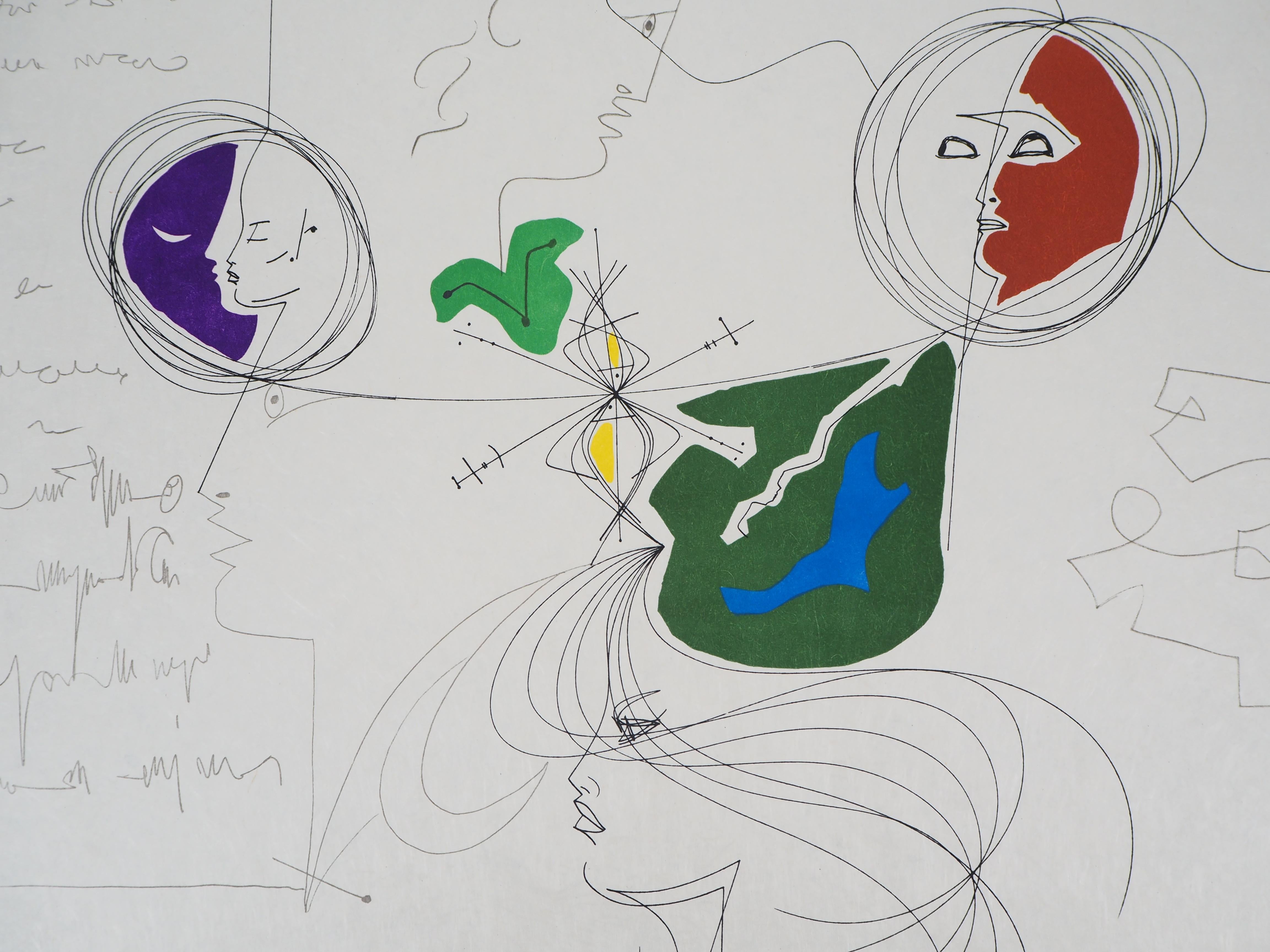 Jean COCTEAU y Raymond MORETTI : Los Espíritus - Litografía original Hansigned - Print de Jean Cocteau