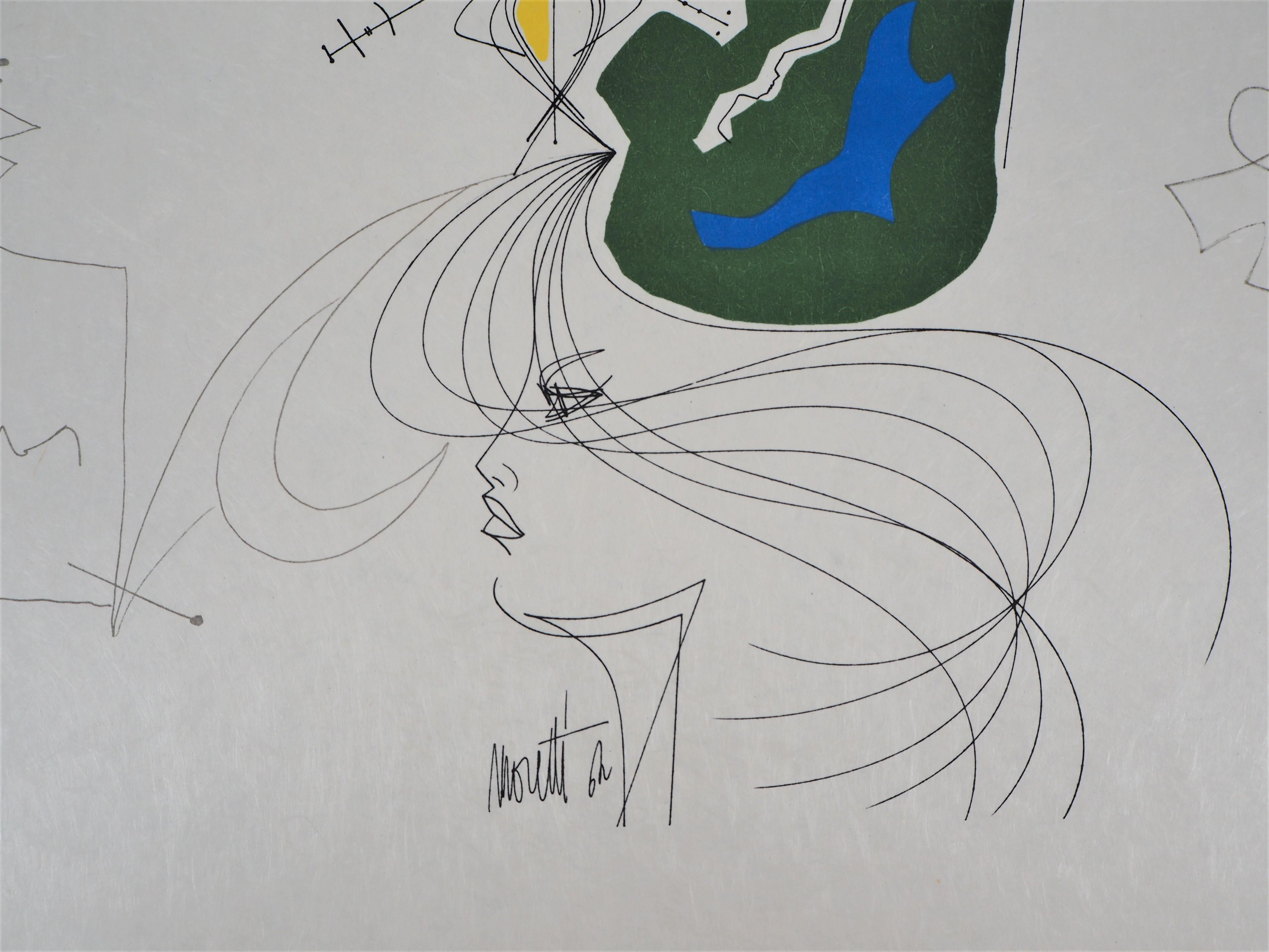 Jean COCTEAU y Raymond MORETTI : Los Espíritus - Litografía original Hansigned - Print Surrealista de Jean Cocteau
