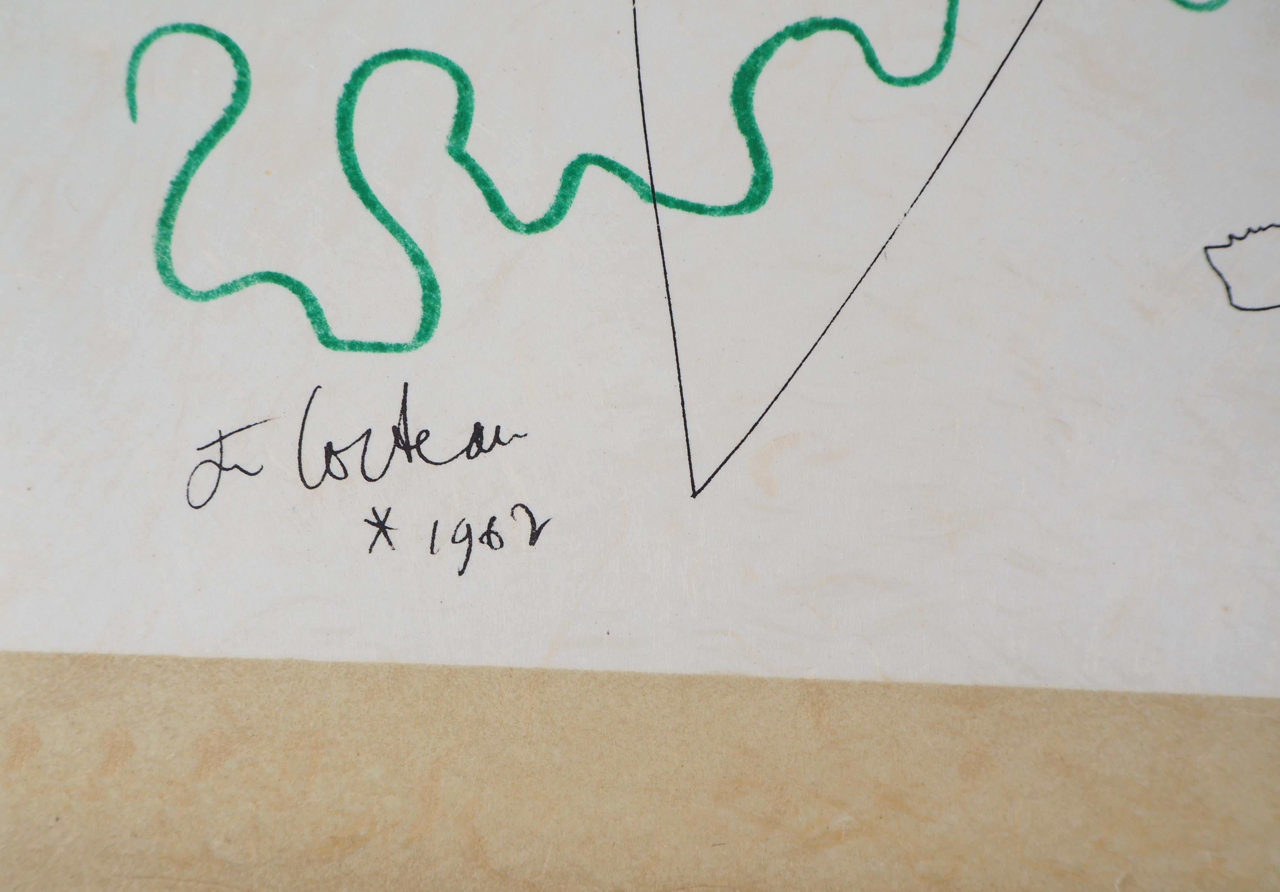 Jean COCTEAU y Raymond MORETTI : La simbiosis - Litografía original Hansigned - Print de Jean Cocteau