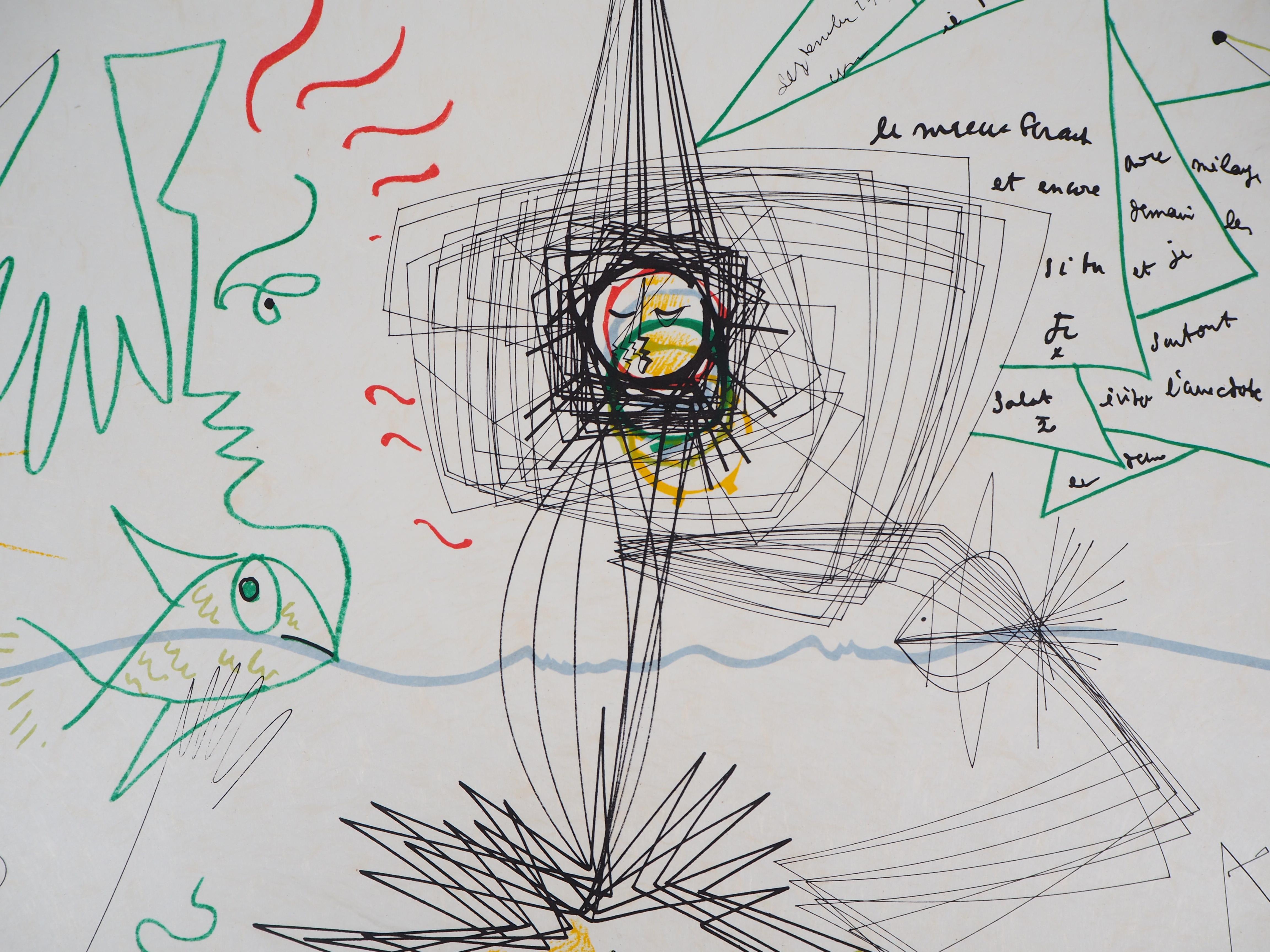 Jean COCTEAU y Raymond MORETTI : La simbiosis - Litografía original Hansigned - Print Surrealista de Jean Cocteau