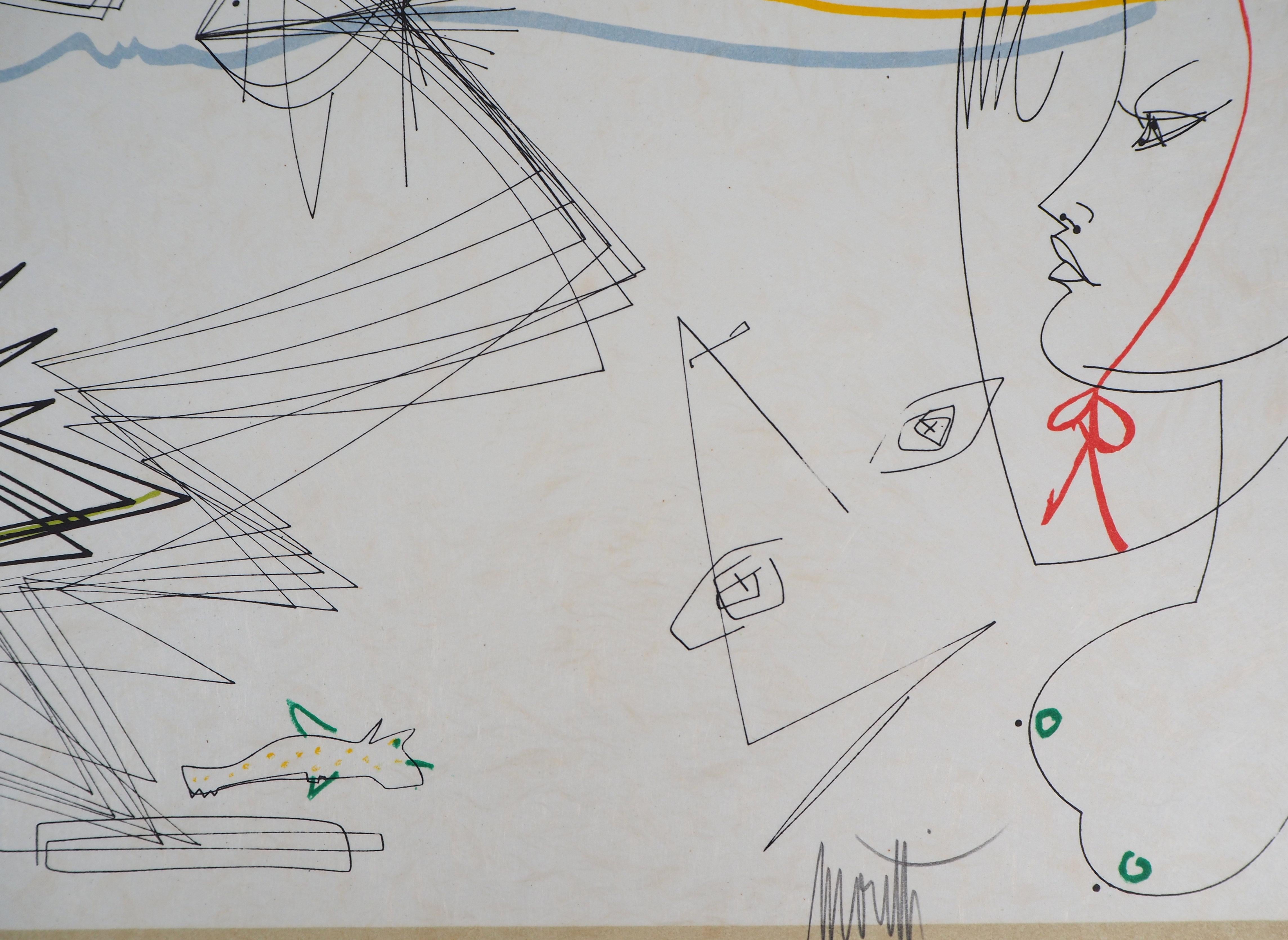 Jean Cocteau y Raymond Moretti
La simbiosis entre los peces y Acuario

Litografía original
Firma impresa en la plancha, firmada a mano por Raymond Moretti
Numerado 1/79 - Muy busca la prueba de artista que lleva el n°1
Sobre vitela Arches 50 x 65 cm