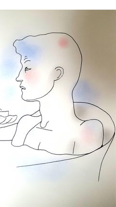 Jean Cocteau - Bath - Lithographie originale colorée à la main
