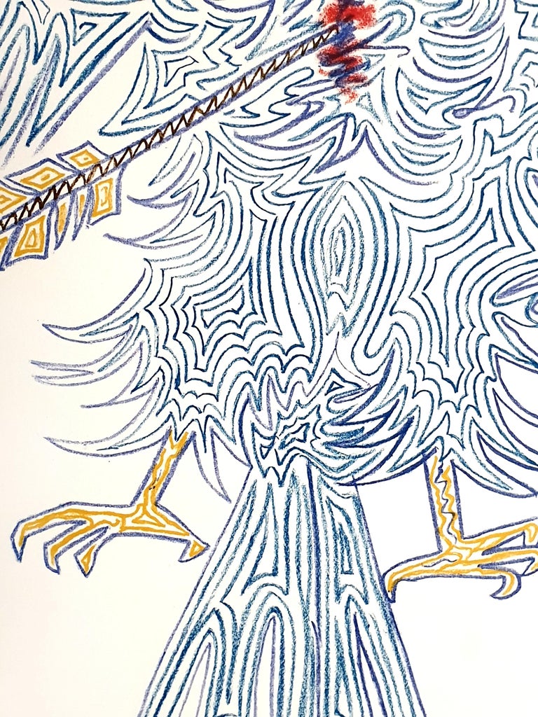 Lithographie Originale Jean Cocteau – Aigle Bleu Mourlot – Œuvre D'art Sur Papier 50x65 Cm