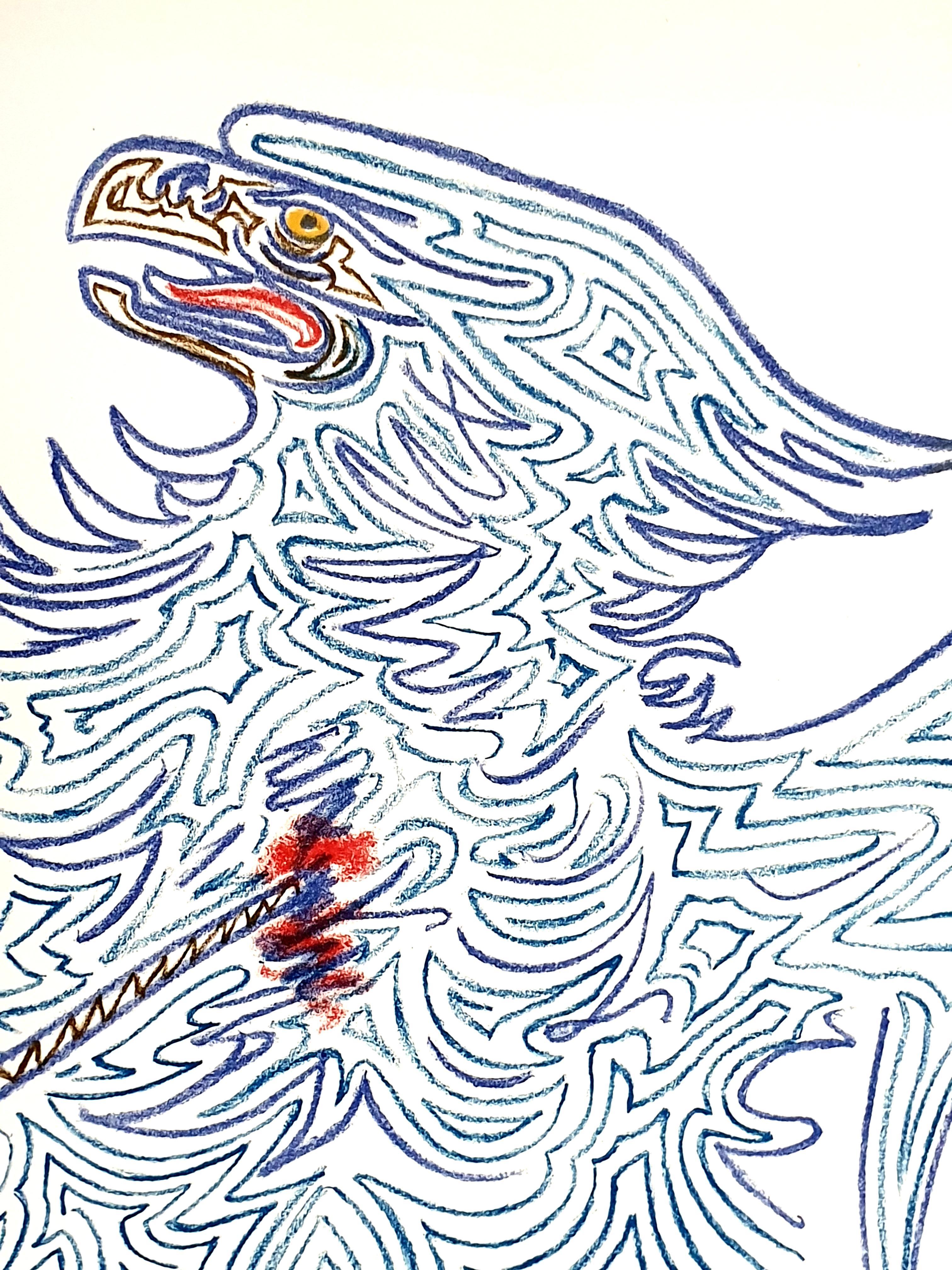 Jean Cocteau - Blue Eagle - Original Lithograph For Sale 5