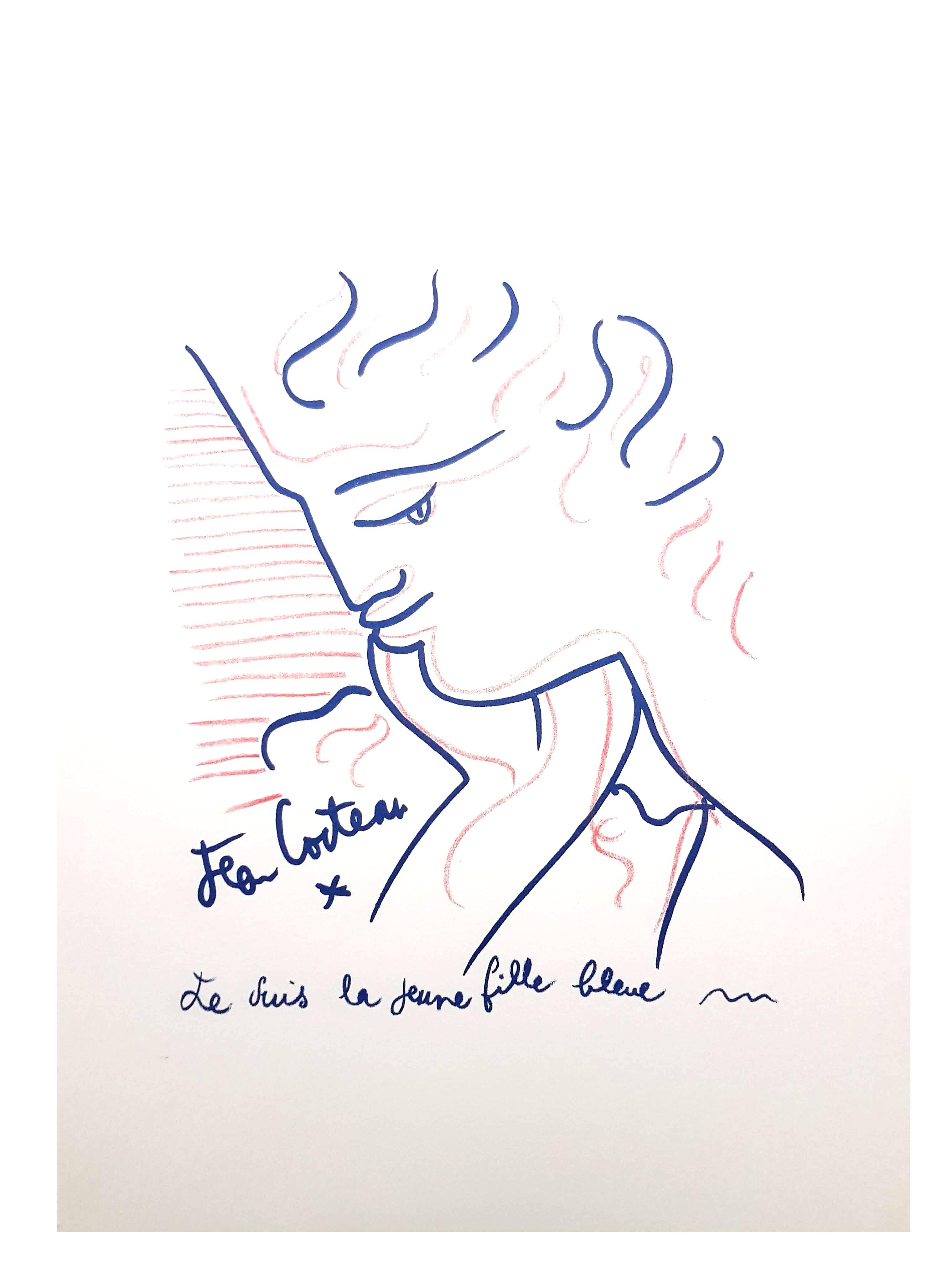 Jean Cocteau – Blaue Dame – Original-Lithographie im Angebot 5