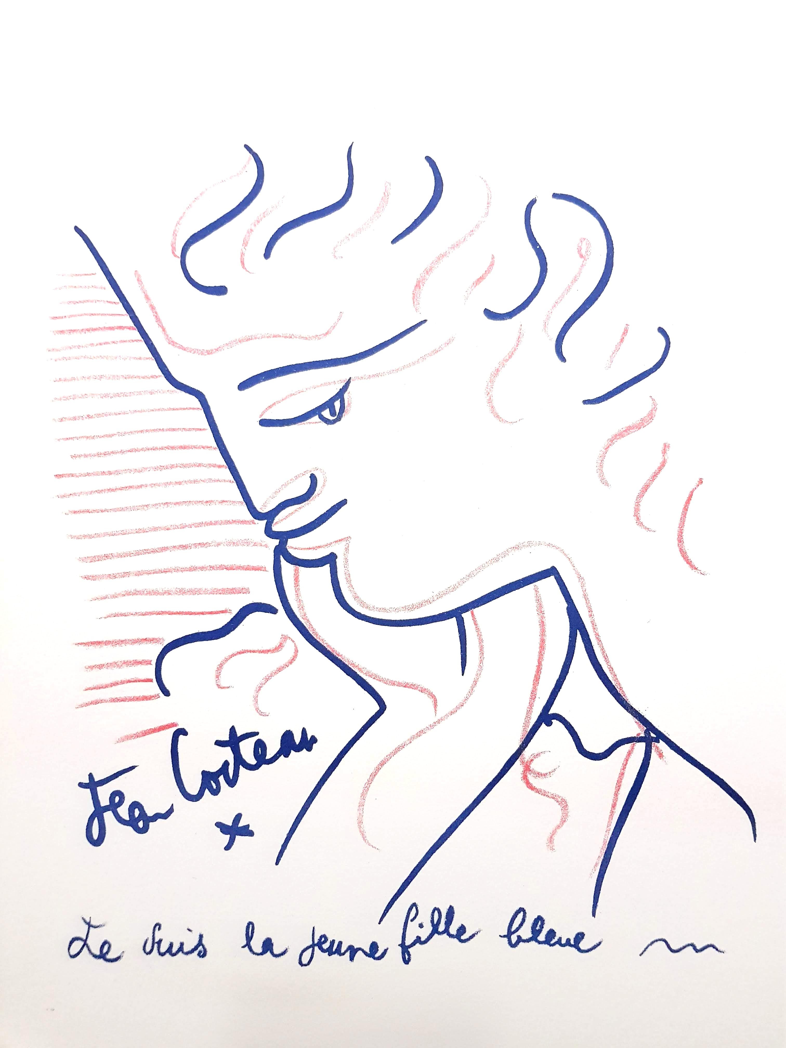 Original Lithograph by Jean Cocteau
Title: Blue Lady 
Signed in the plate
Dimensions: 32 x 25.5 cm
Edition: 200
1959
Publisher: Bibliophiles Du Palais
Unnumbered as issued
