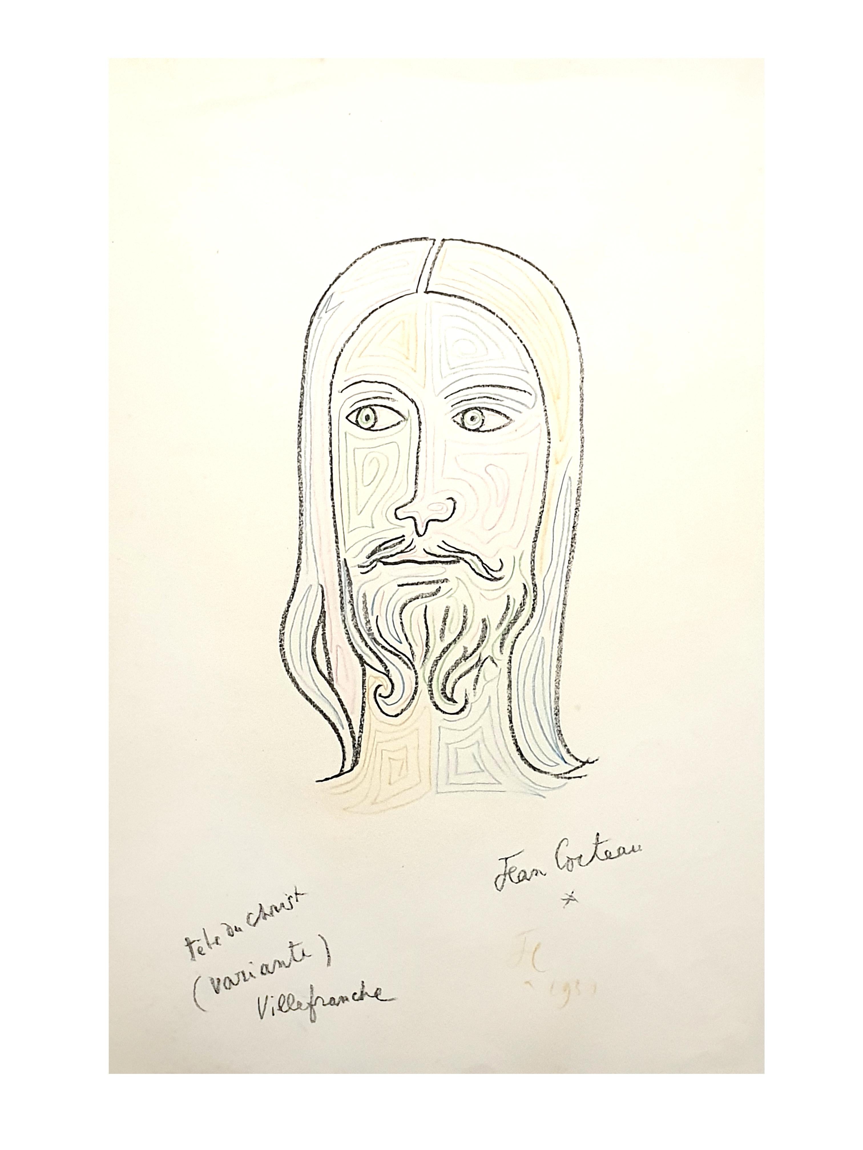 Jean Cocteau - Christ - Original Handsigned and Handcolored Lithograph For Sale 1