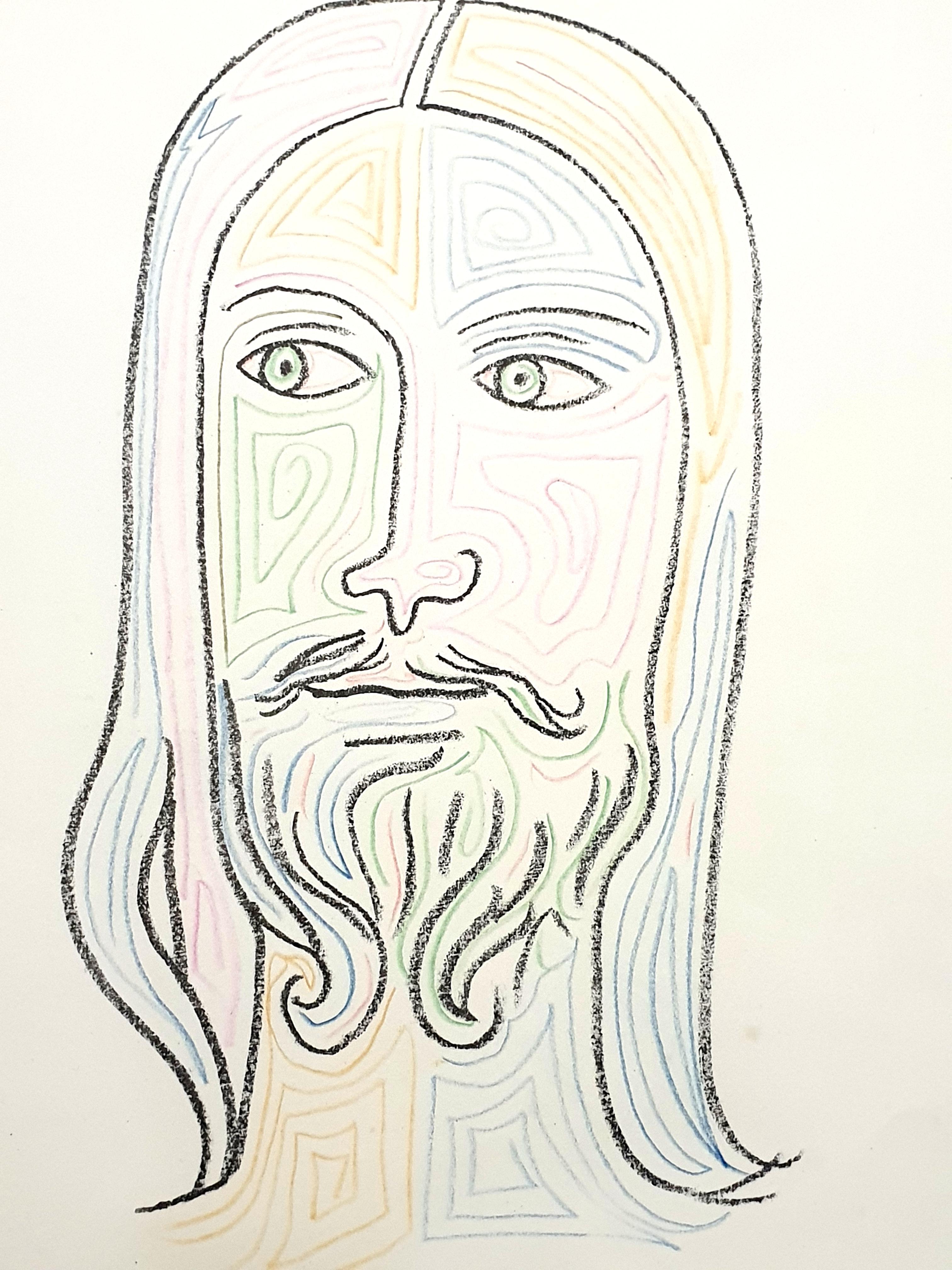 Jean Cocteau - Christ - Original Handsigned and Handcolored Lithograph For Sale 2