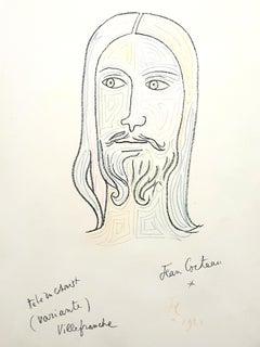 Vintage Jean Cocteau - Christ - Original Handsigned and Handcolored Lithograph