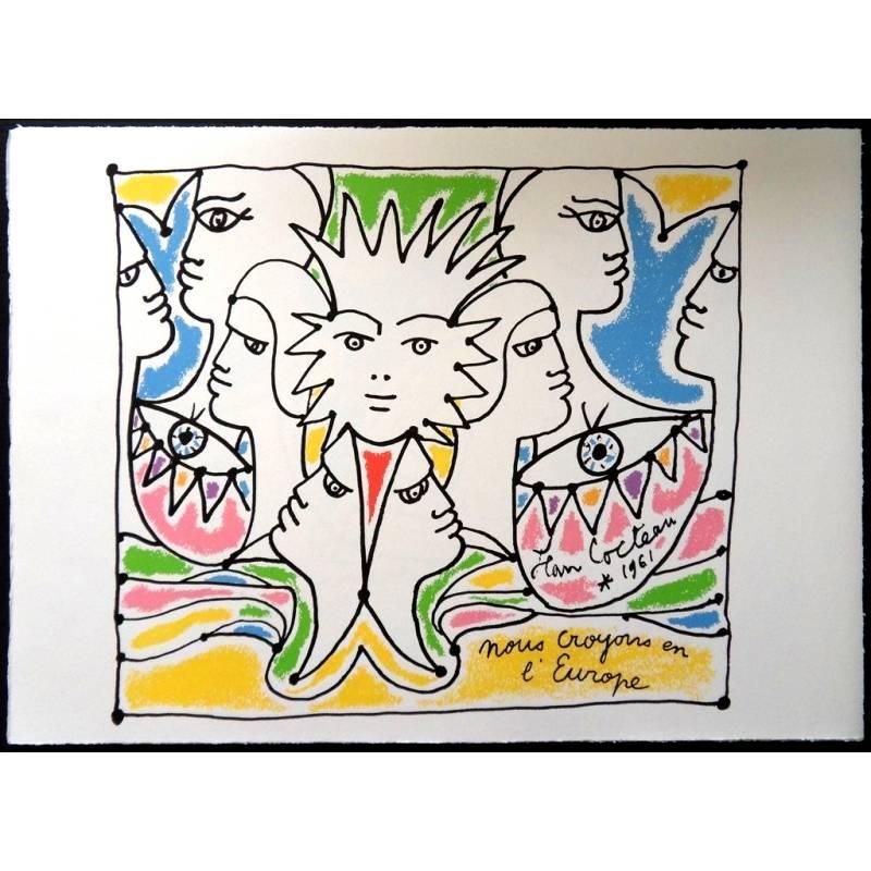 Jean Cocteau (dopo) - I colori dell'Europa - Litografia