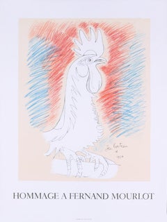 Jean Cocteau - Jean Cocteau-Homage a Fernand Mourlot-29" x 22"-Lithograph-1993-Blue, Red Jean Cocteau-Homage a Fernand Mourlot-29" x 22"-Lithograph-1993-Blue, Red