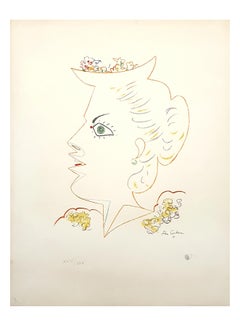 Jean Cocteau - Lady with Flowered Hat - Original Lithograph